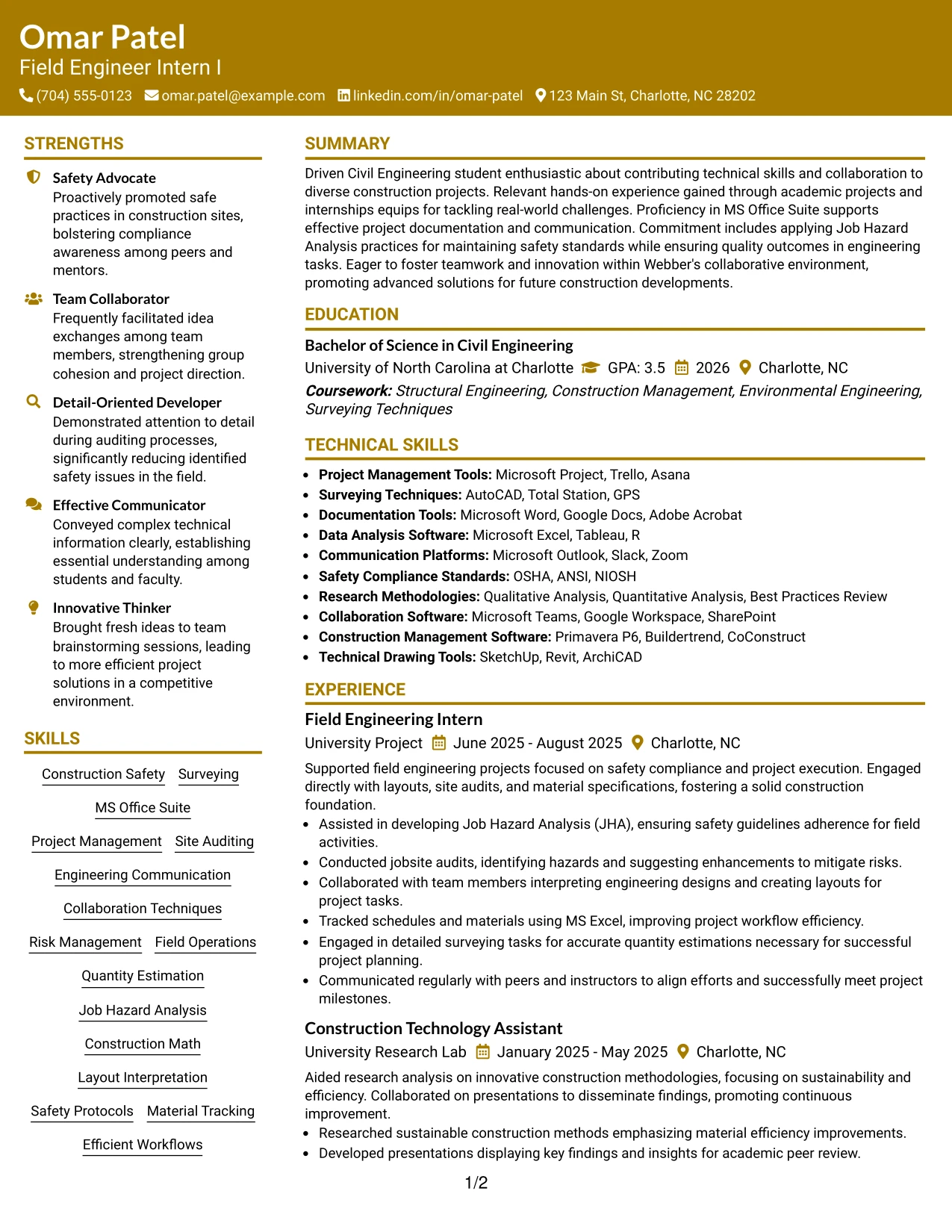 Resume Example Page 1