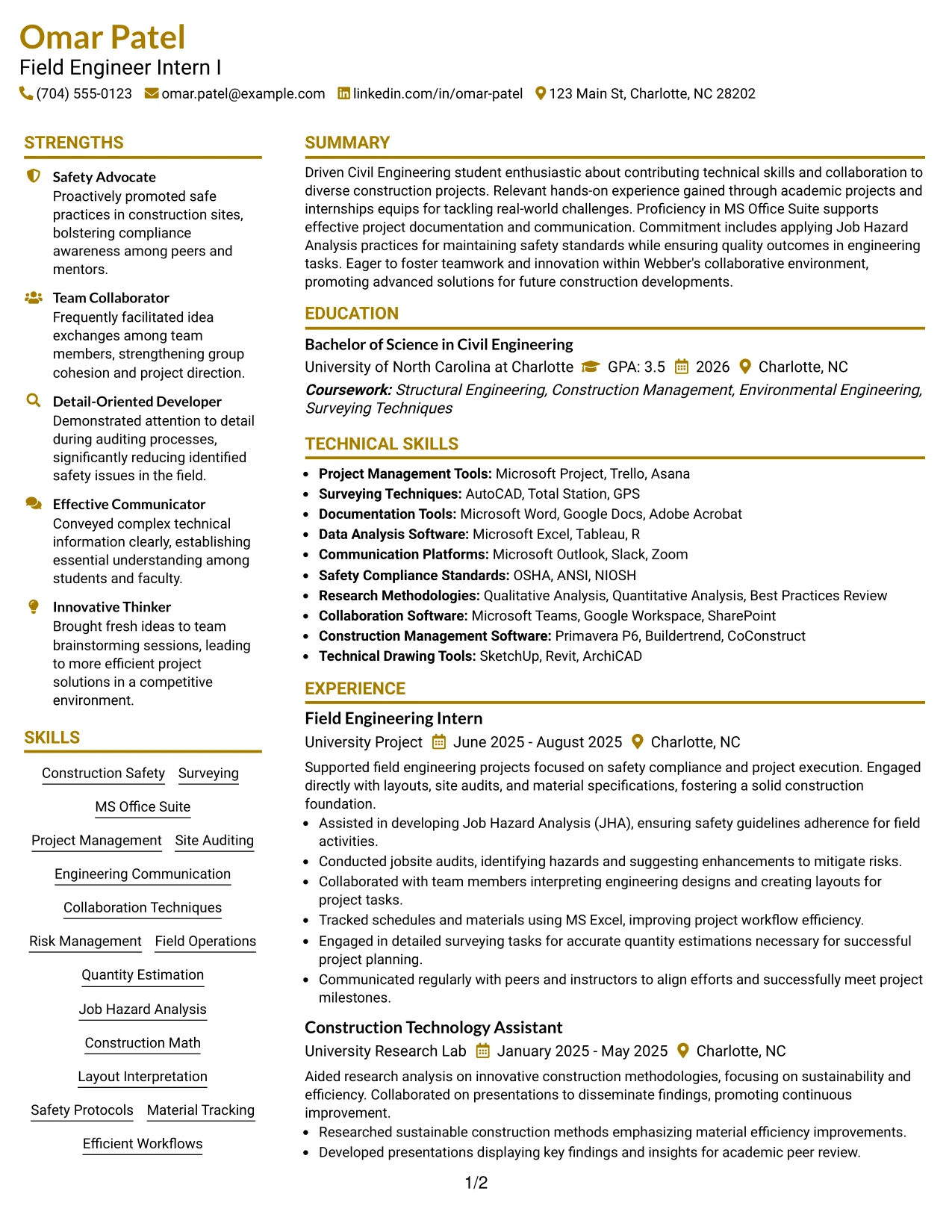 Resume Example Page 1