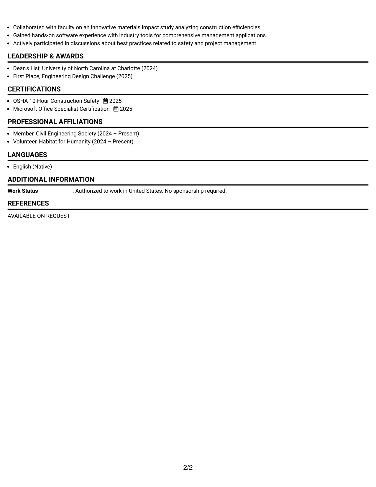 Resume Example Page 2