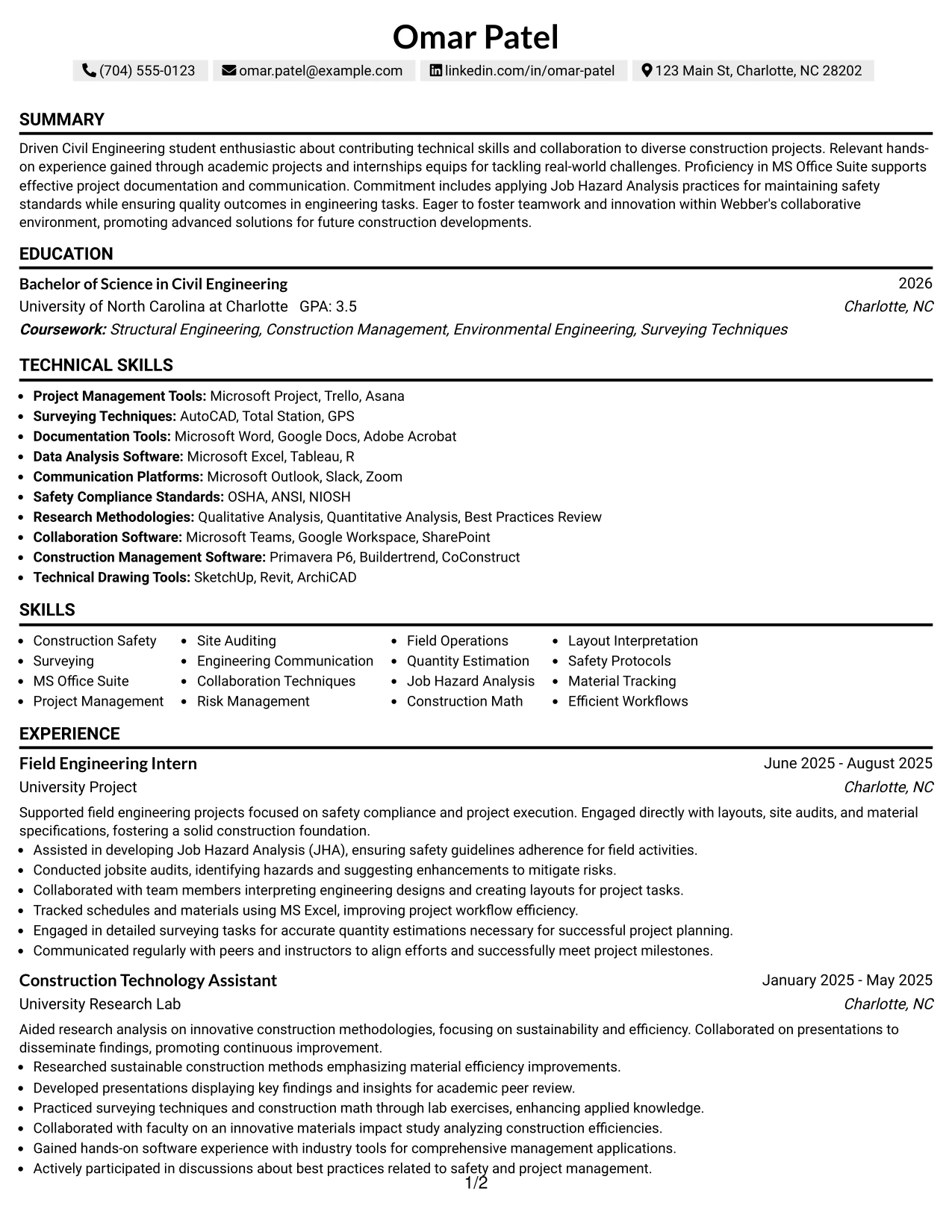 Resume Example Page 1