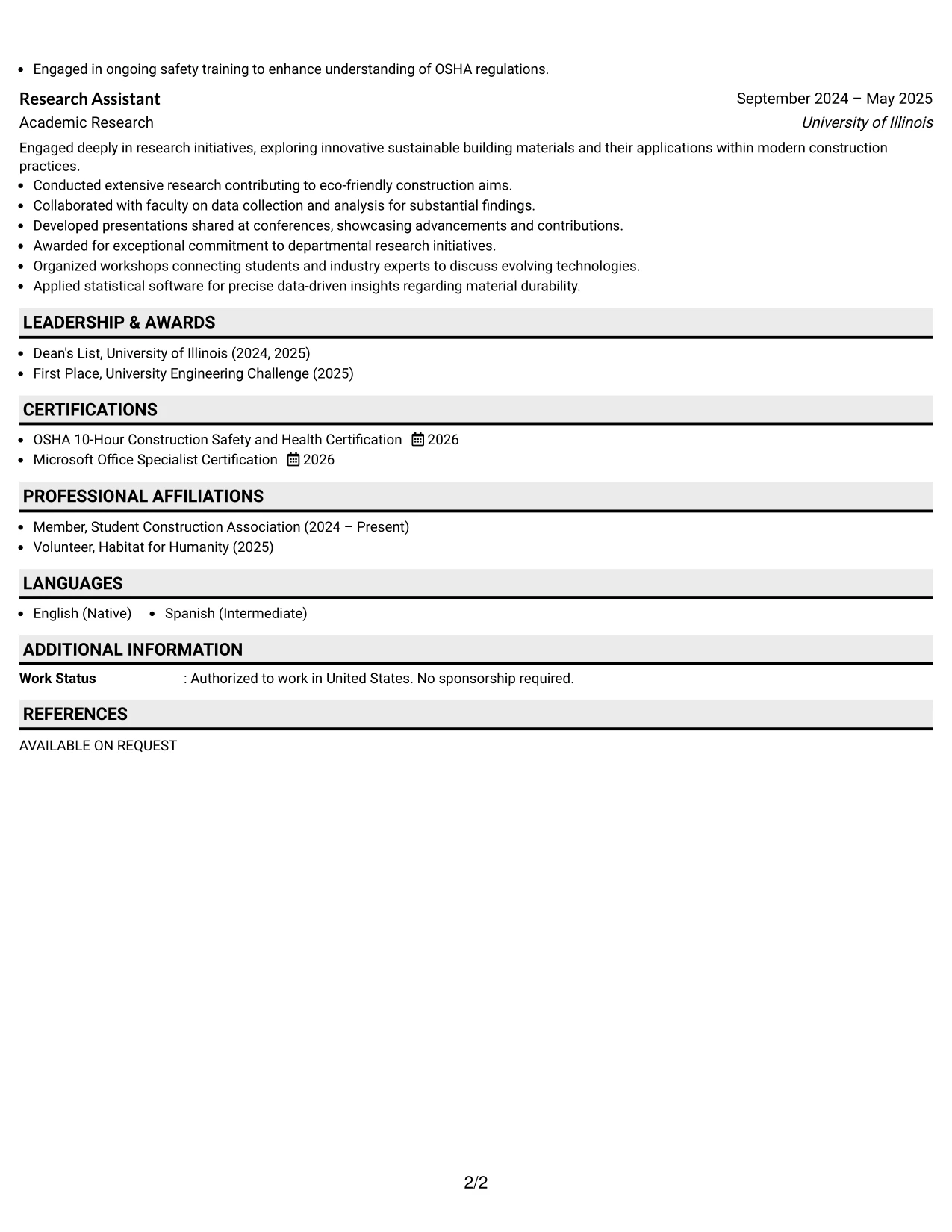 Resume Example Page 2