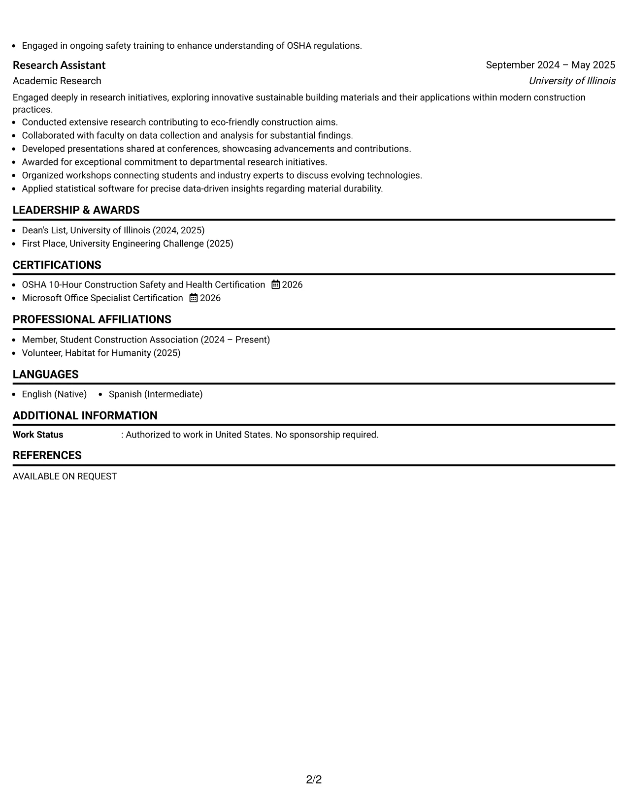 Resume Example Page 2