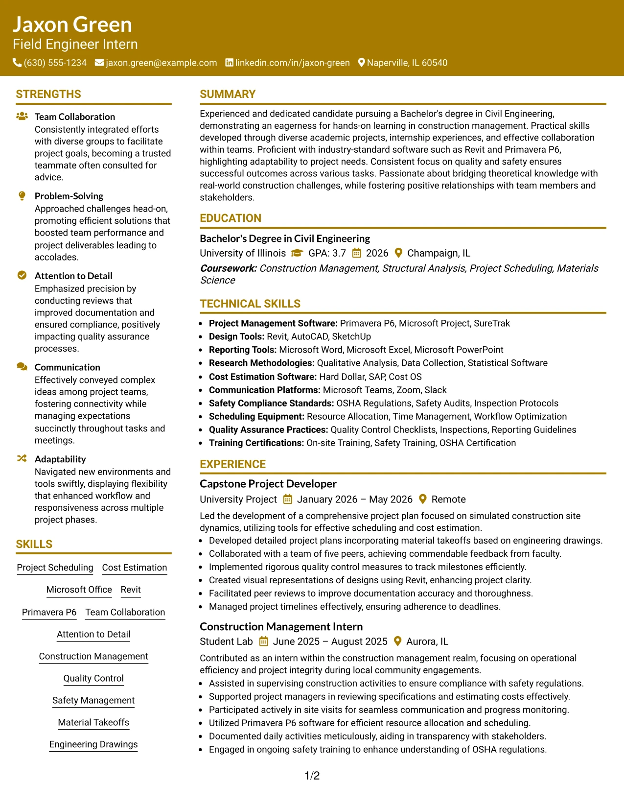 Resume Example Page 1