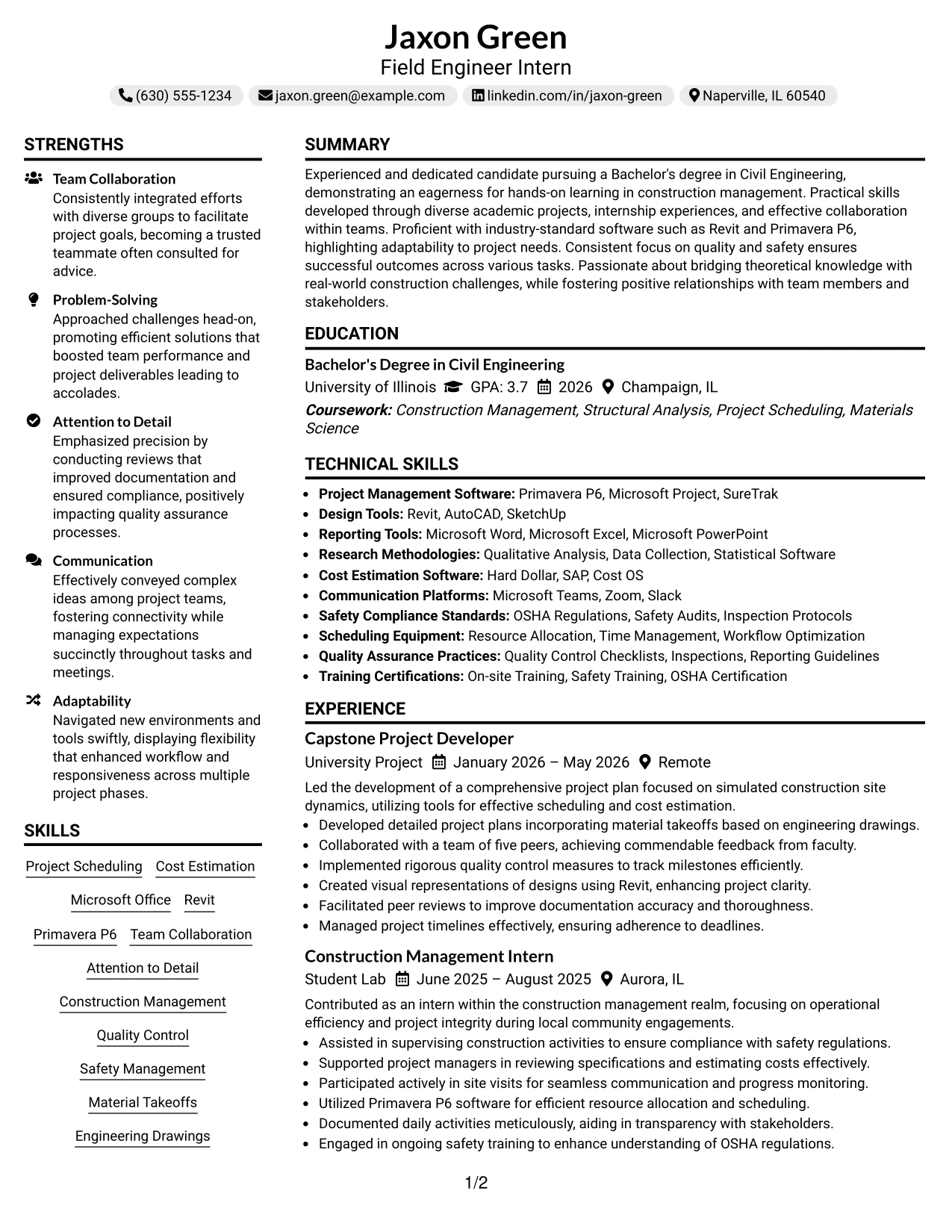 Resume Example Page 1