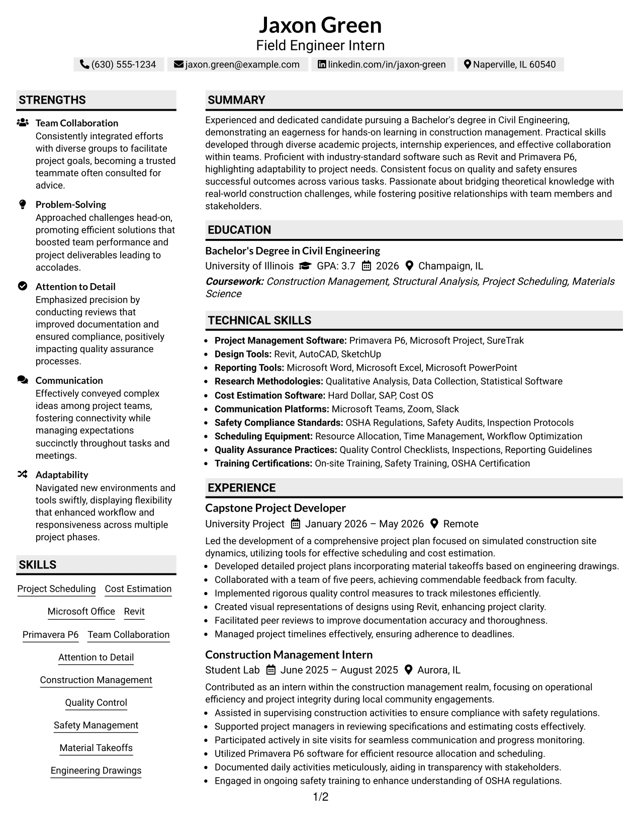 Resume Example Page 1