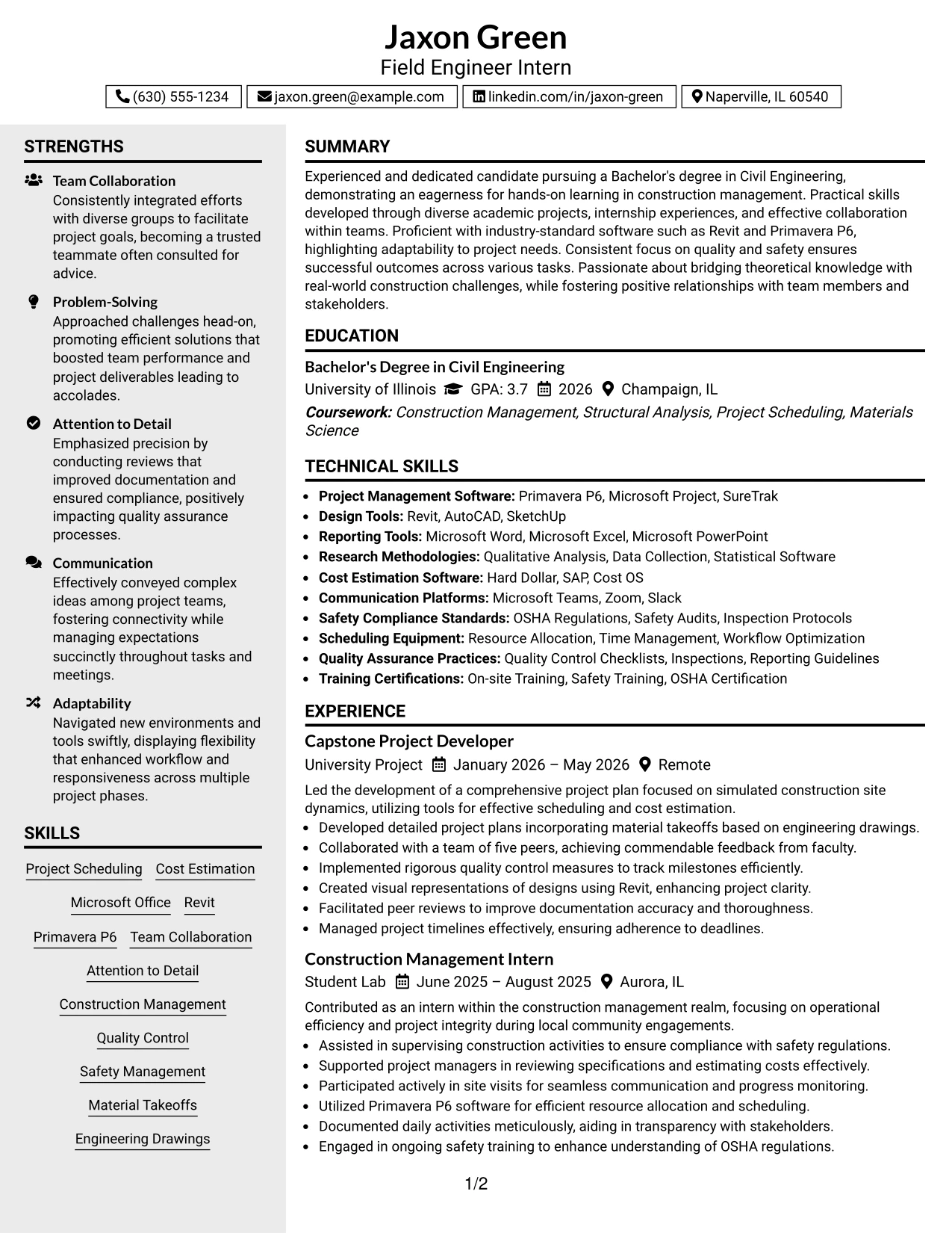 Resume Example Page 1