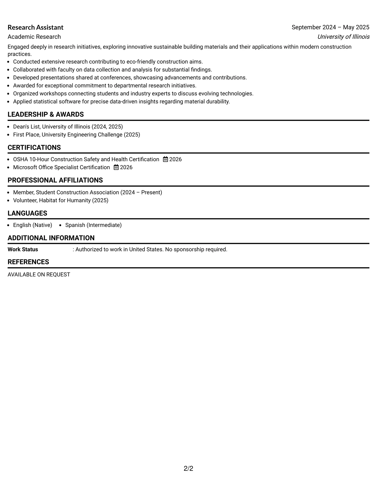 Resume Example Page 2