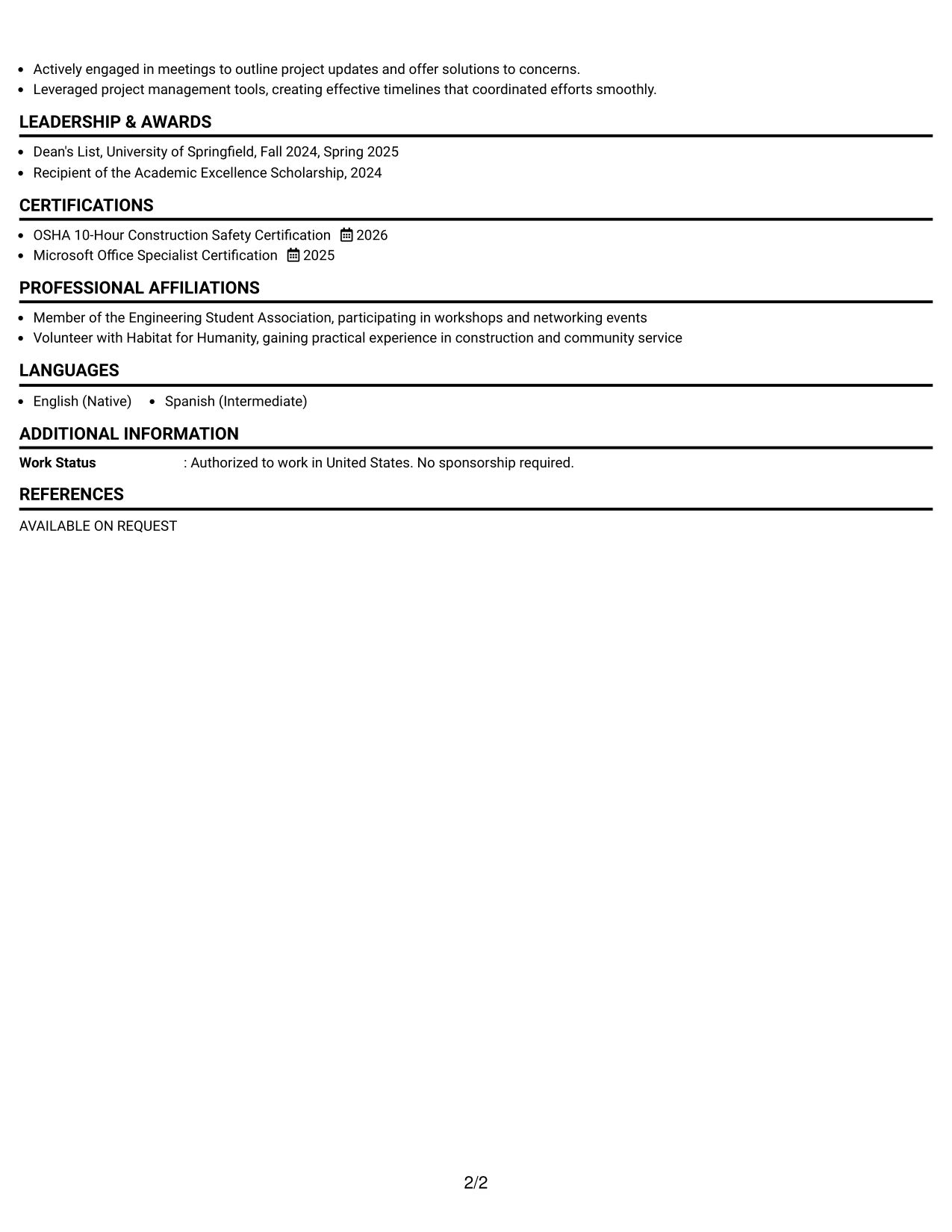 Resume Example Page 2