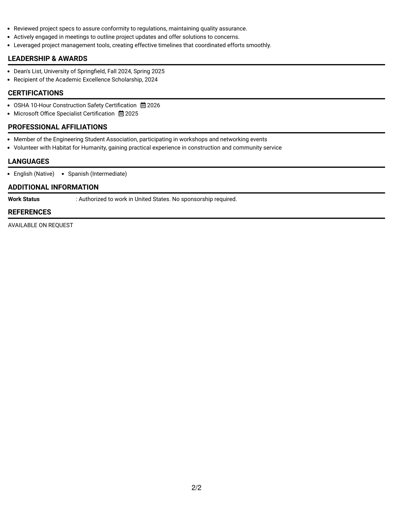 Resume Example Page 2