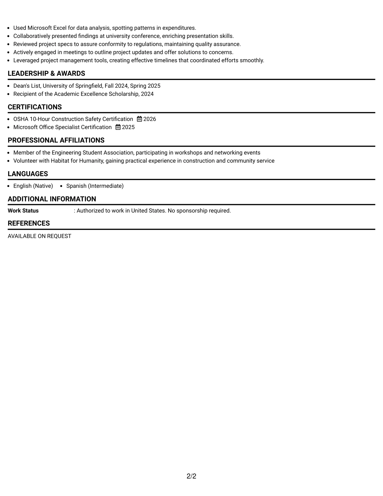 Resume Example Page 2
