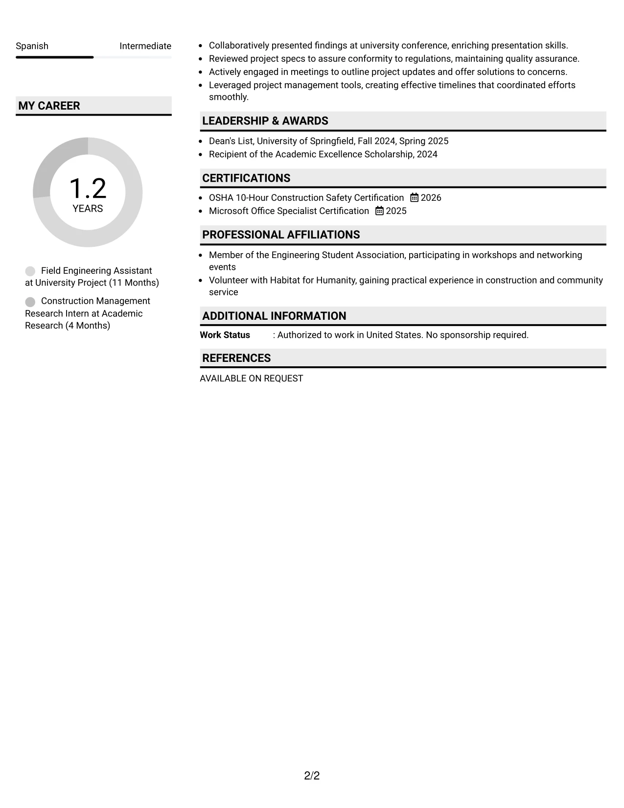 Resume Example Page 2