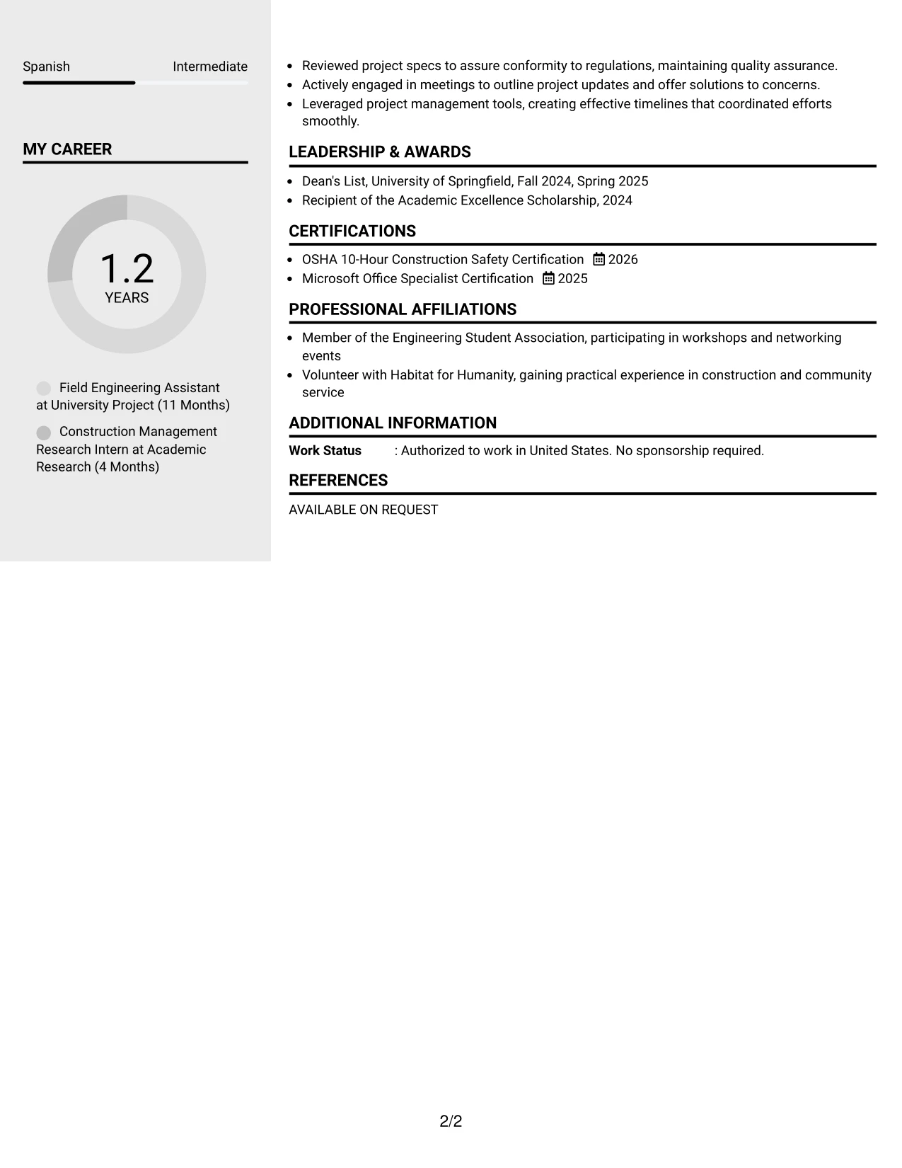 Resume Example Page 2