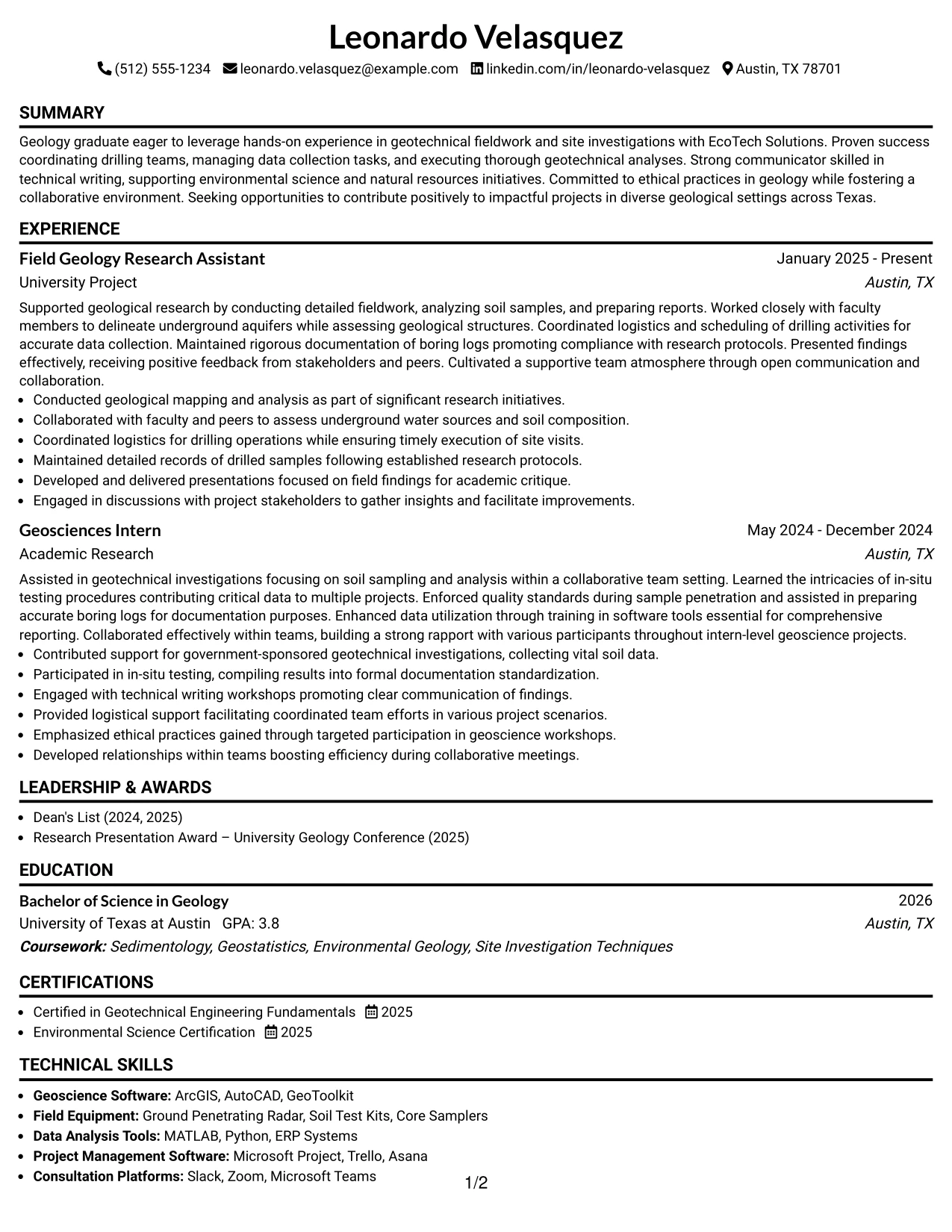 Resume Example Page 1