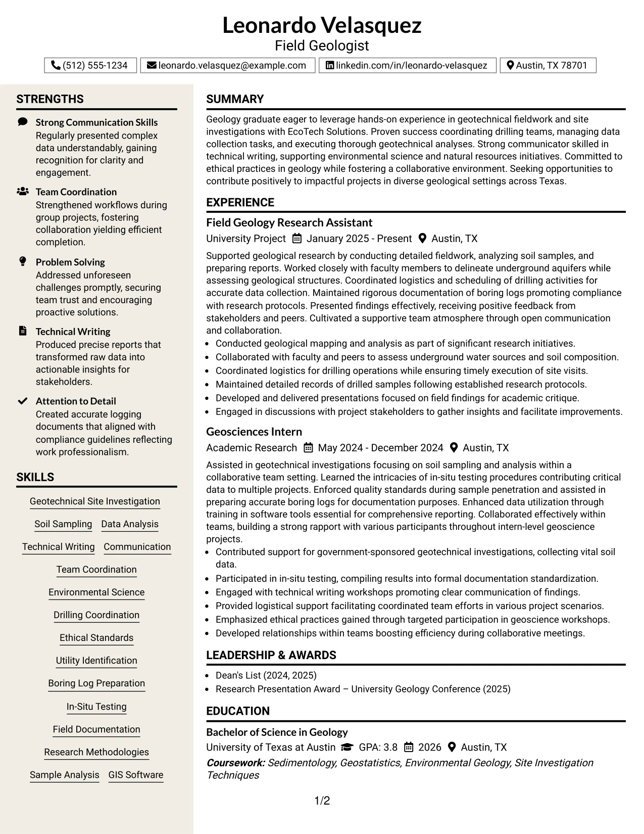 Resume Example Page 1