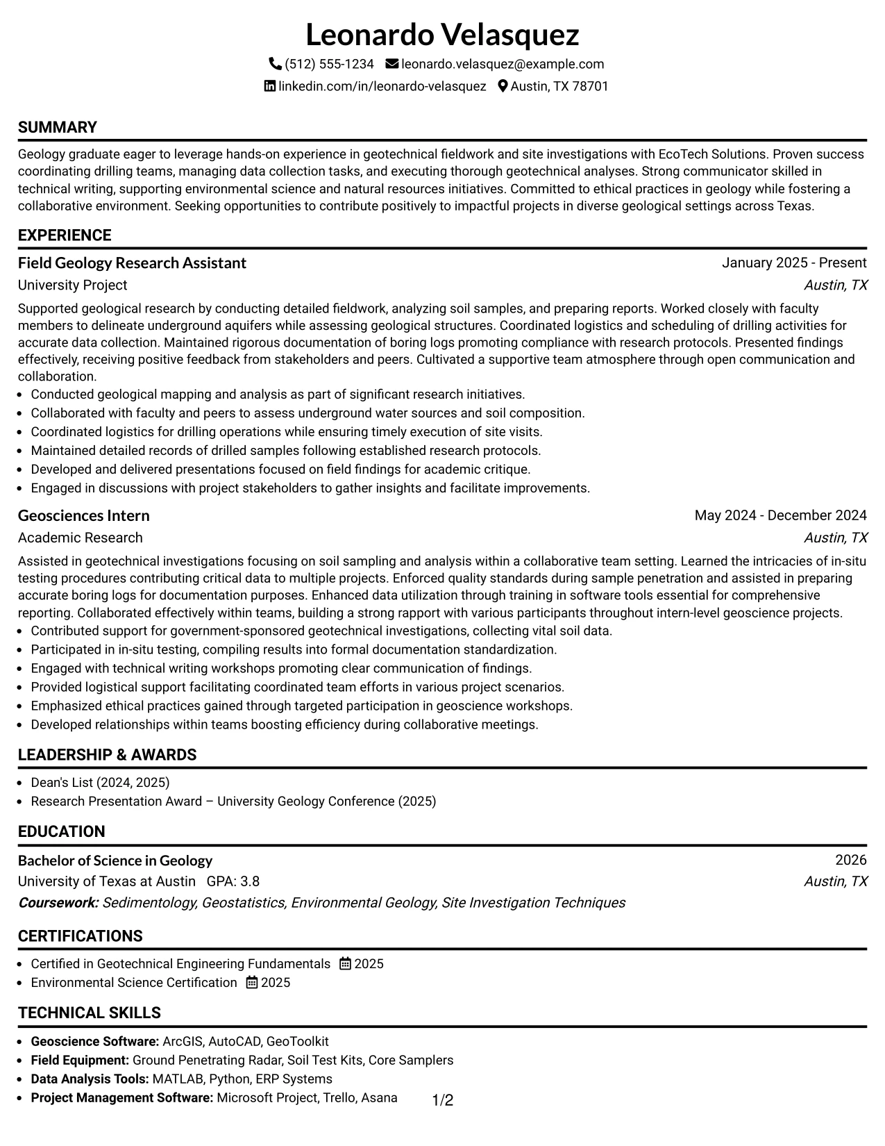 Resume Example Page 1