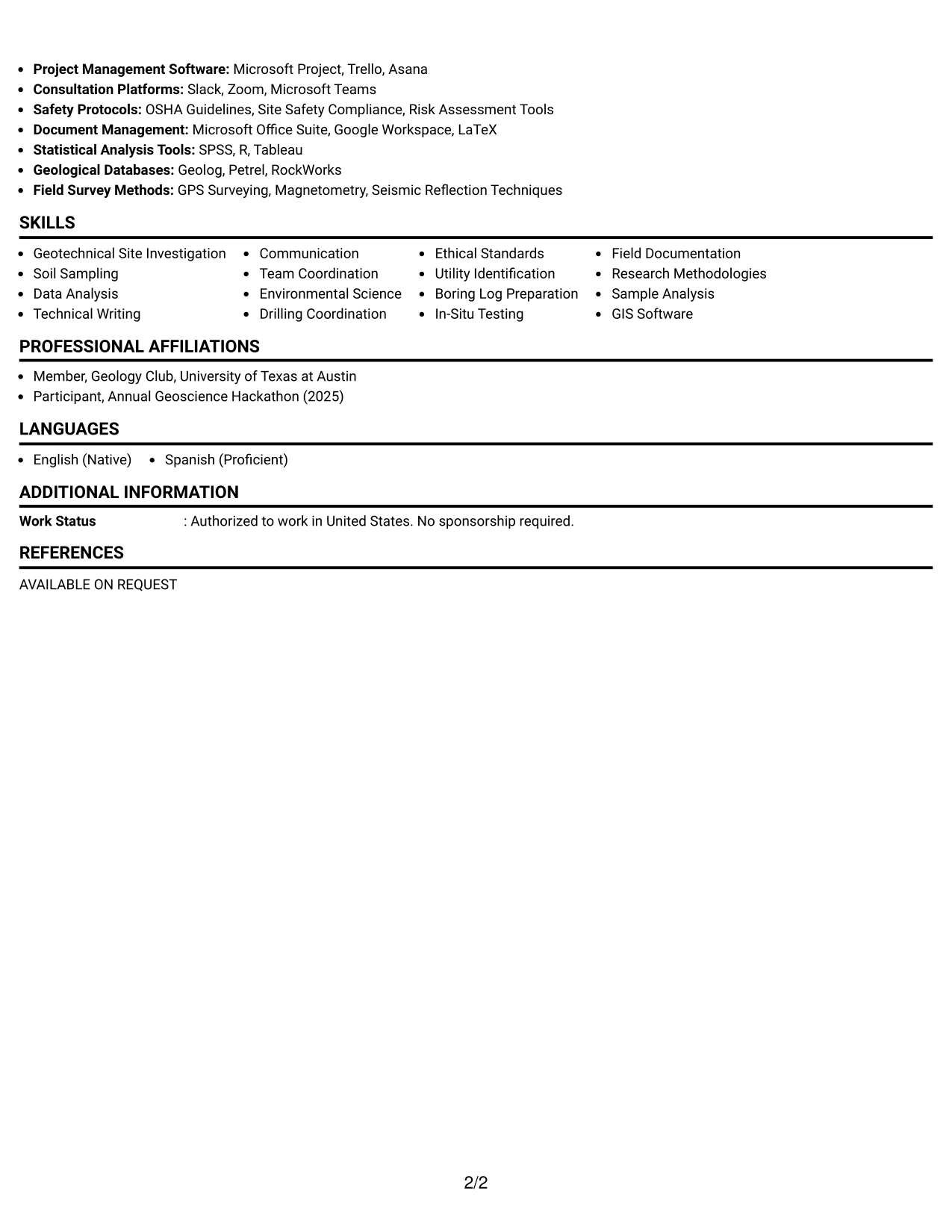 Resume Example Page 2
