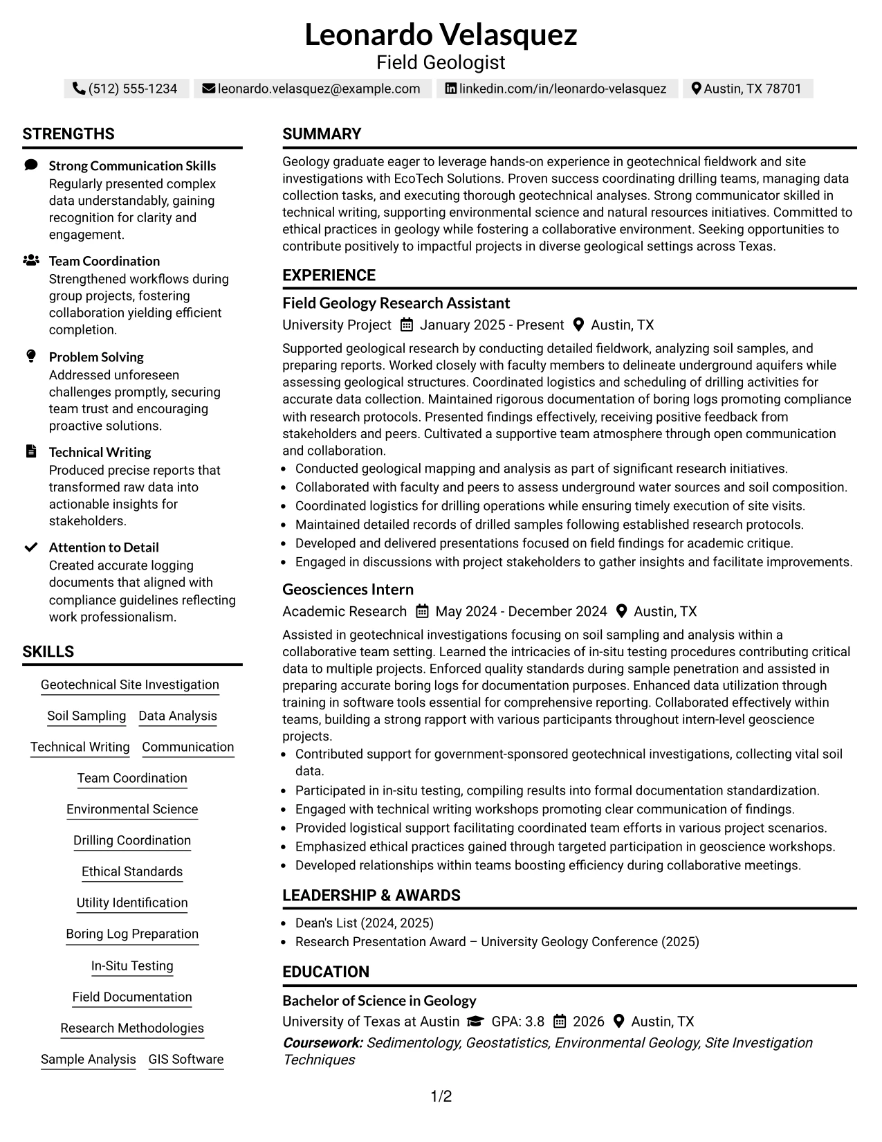 Resume Example Page 1