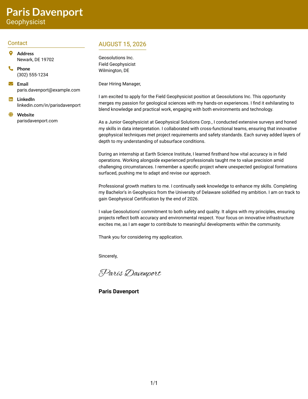 Resume Example Page 1
