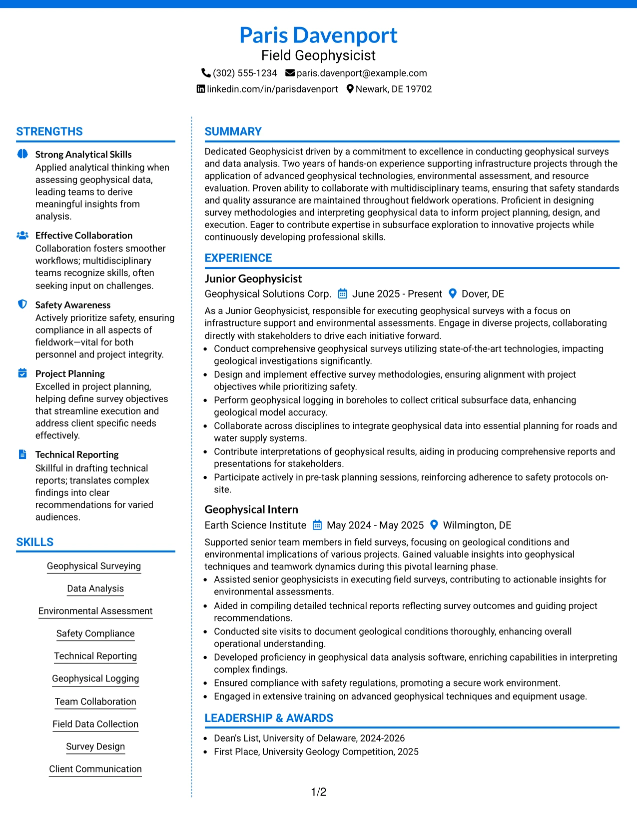 Resume Example Page 1