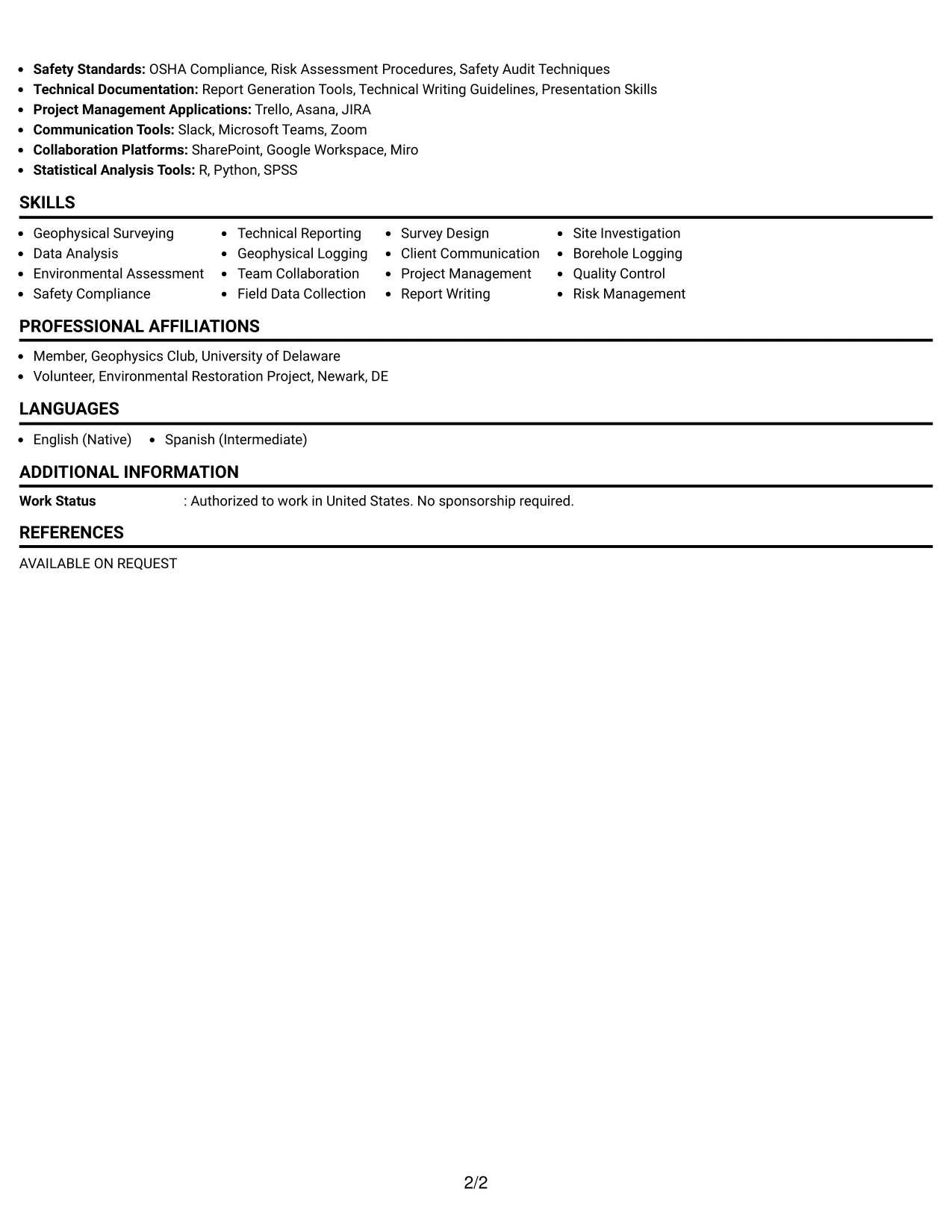 Resume Example Page 2