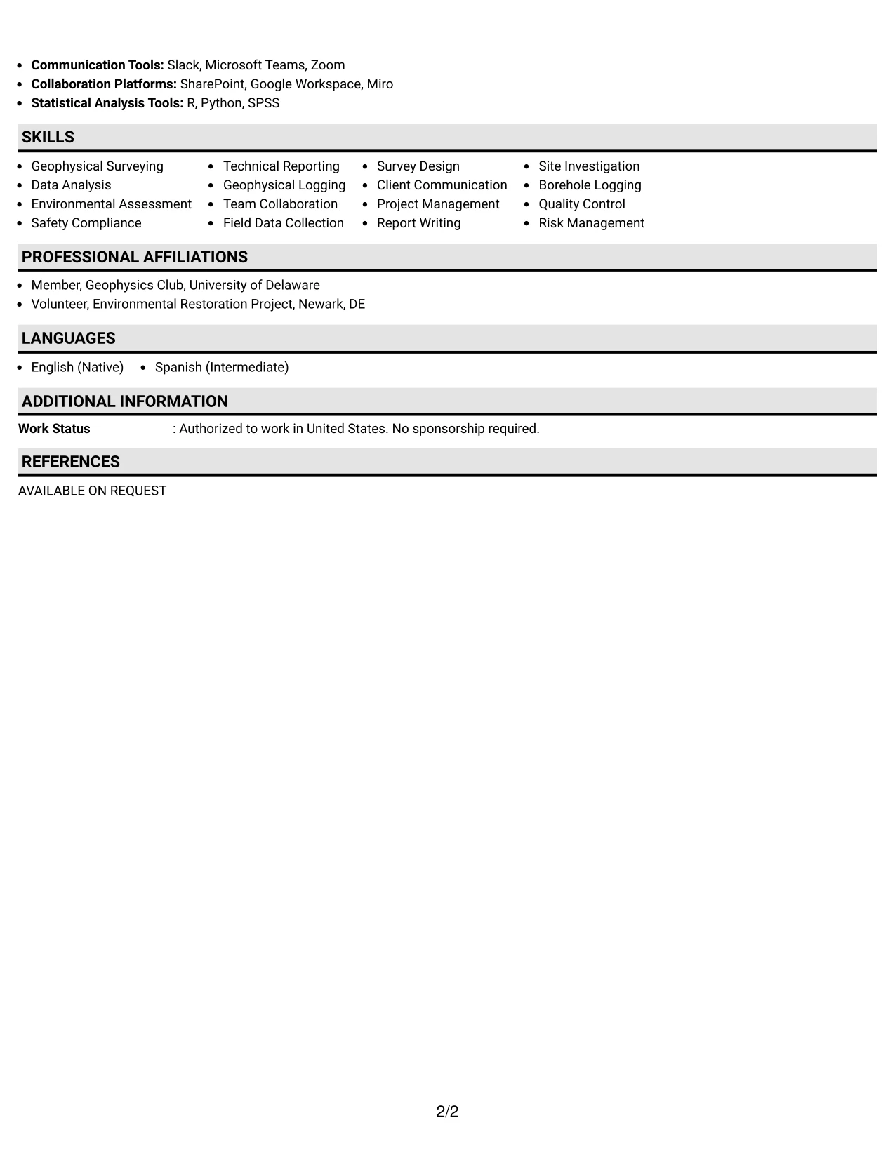 Resume Example Page 2