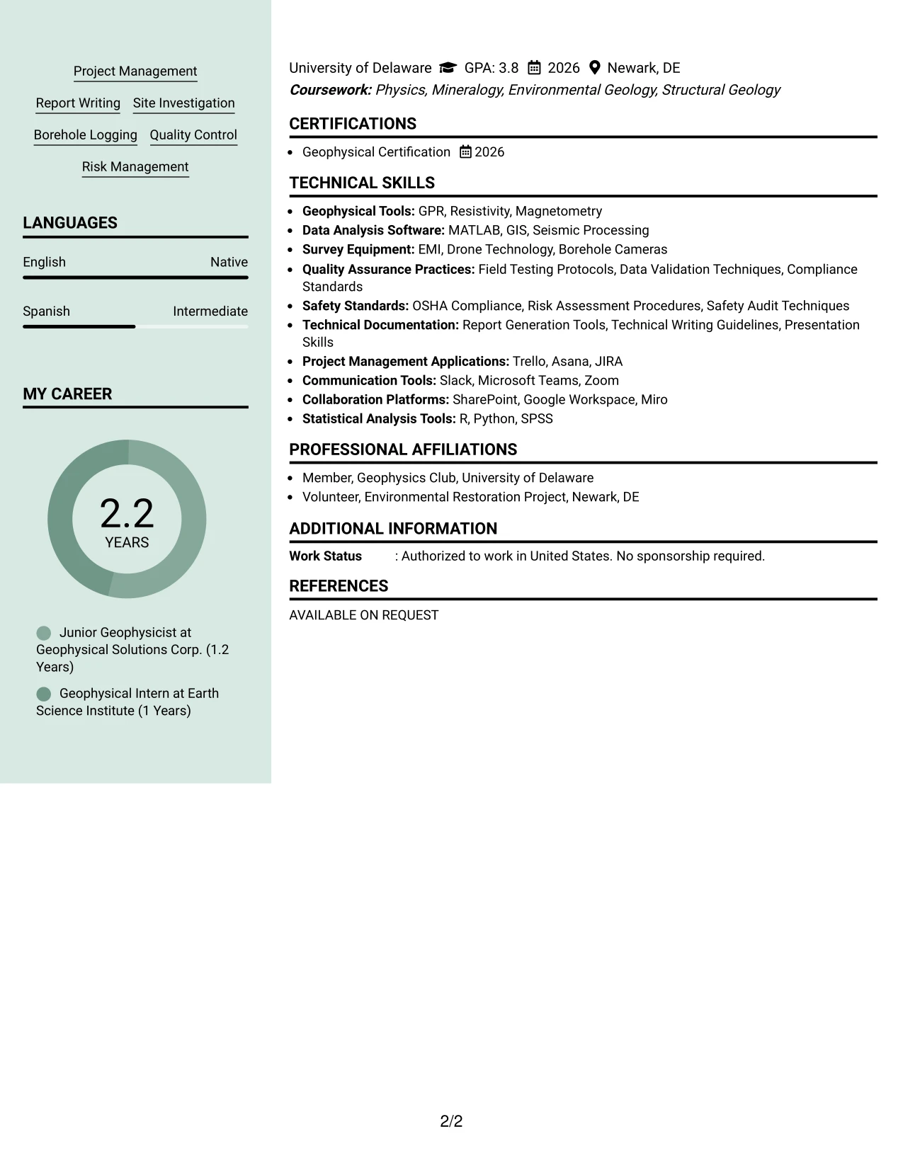 Resume Example Page 2