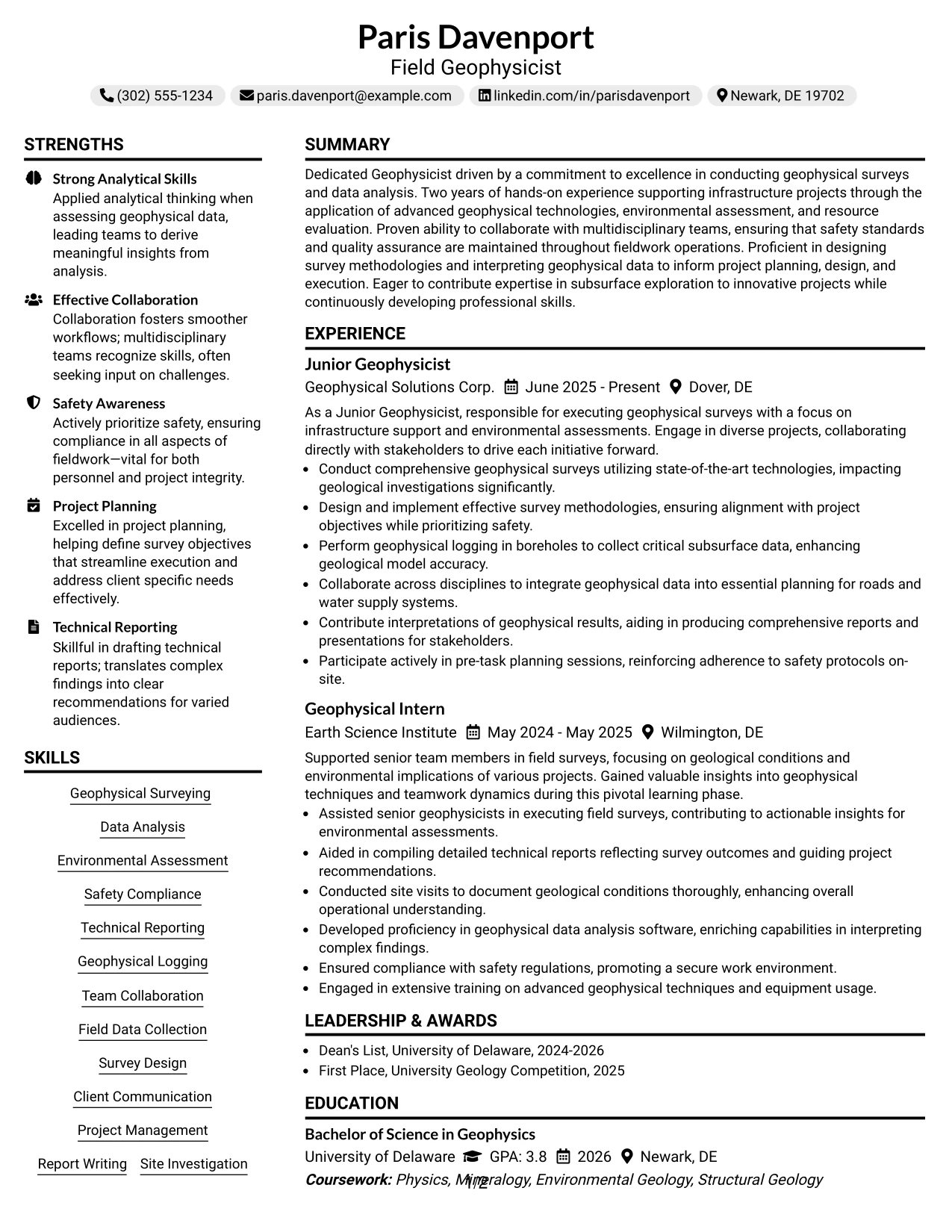 Resume Example Page 1