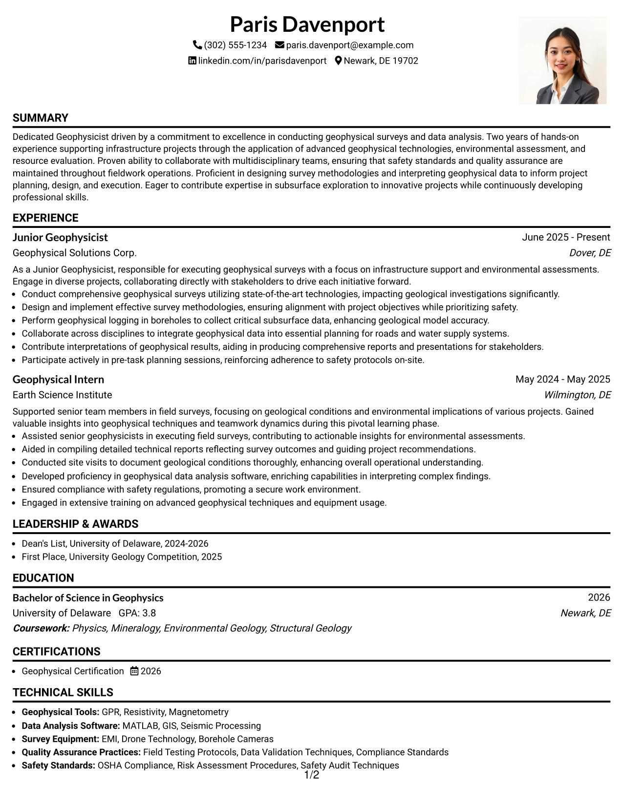Resume Example Page 1