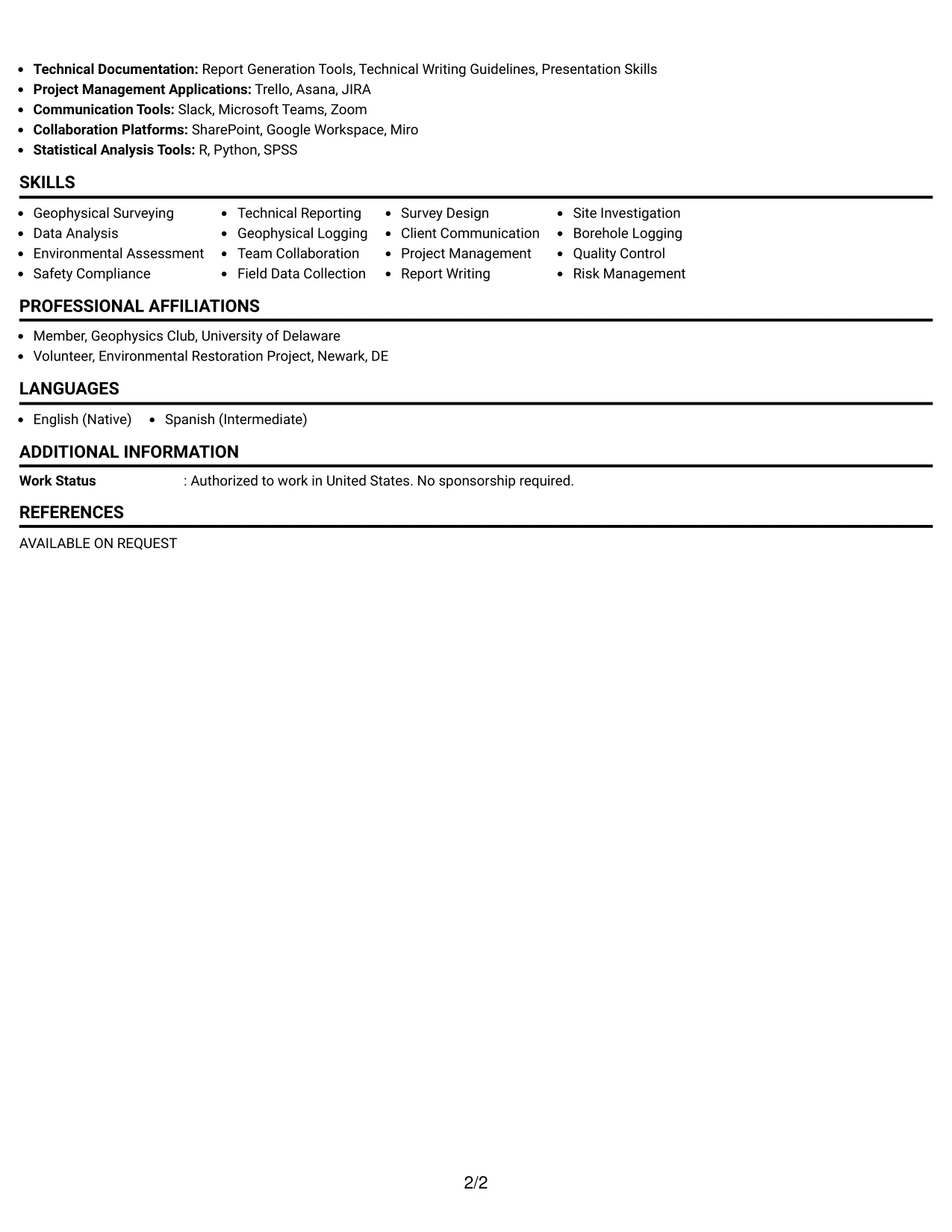 Resume Example Page 2