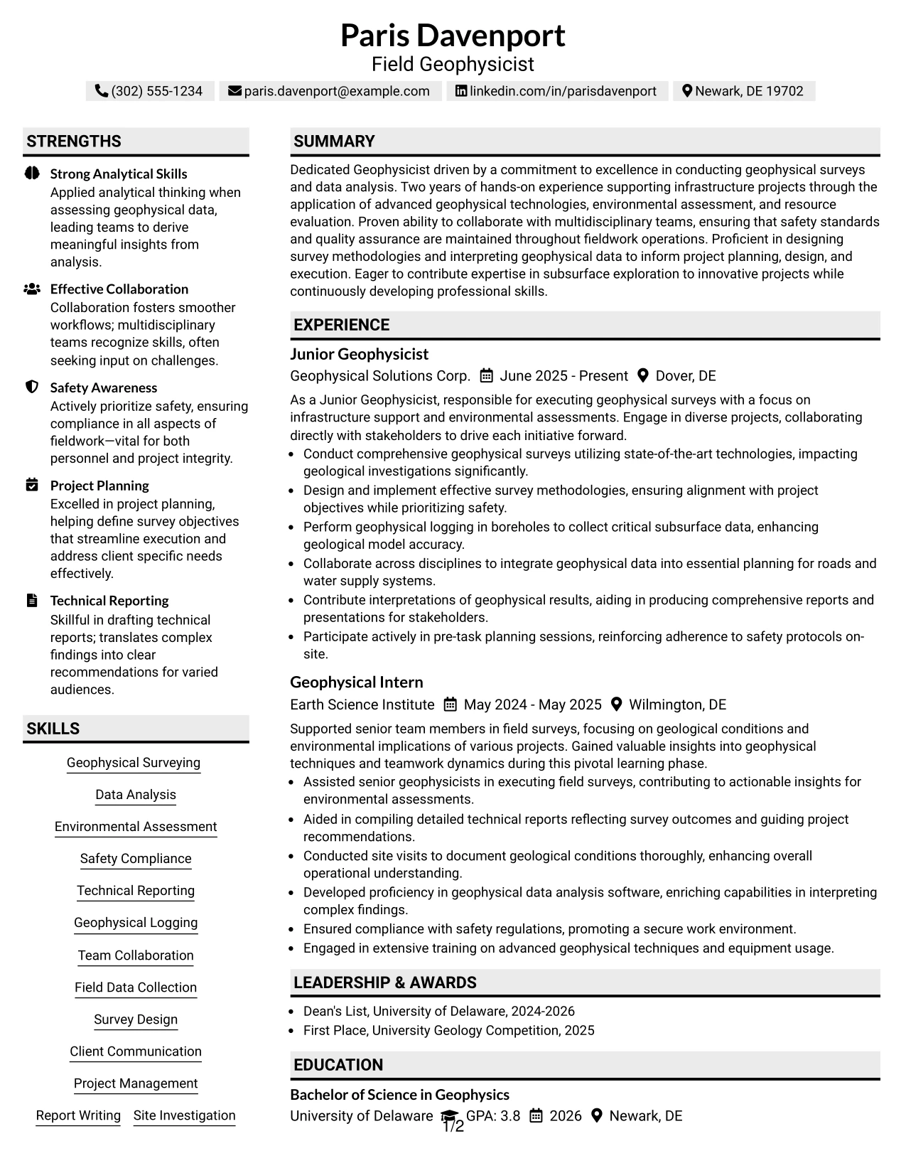 Resume Example Page 1