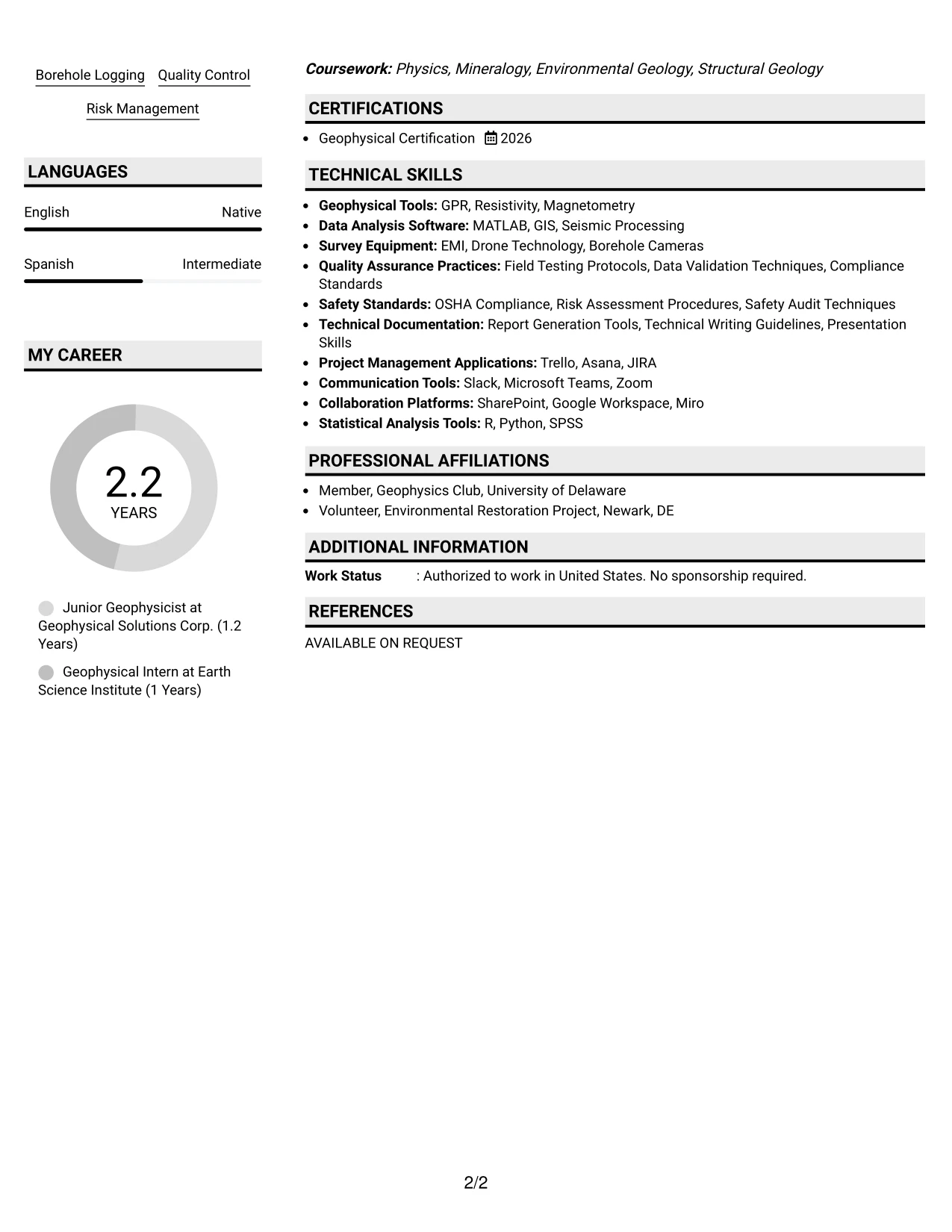 Resume Example Page 2
