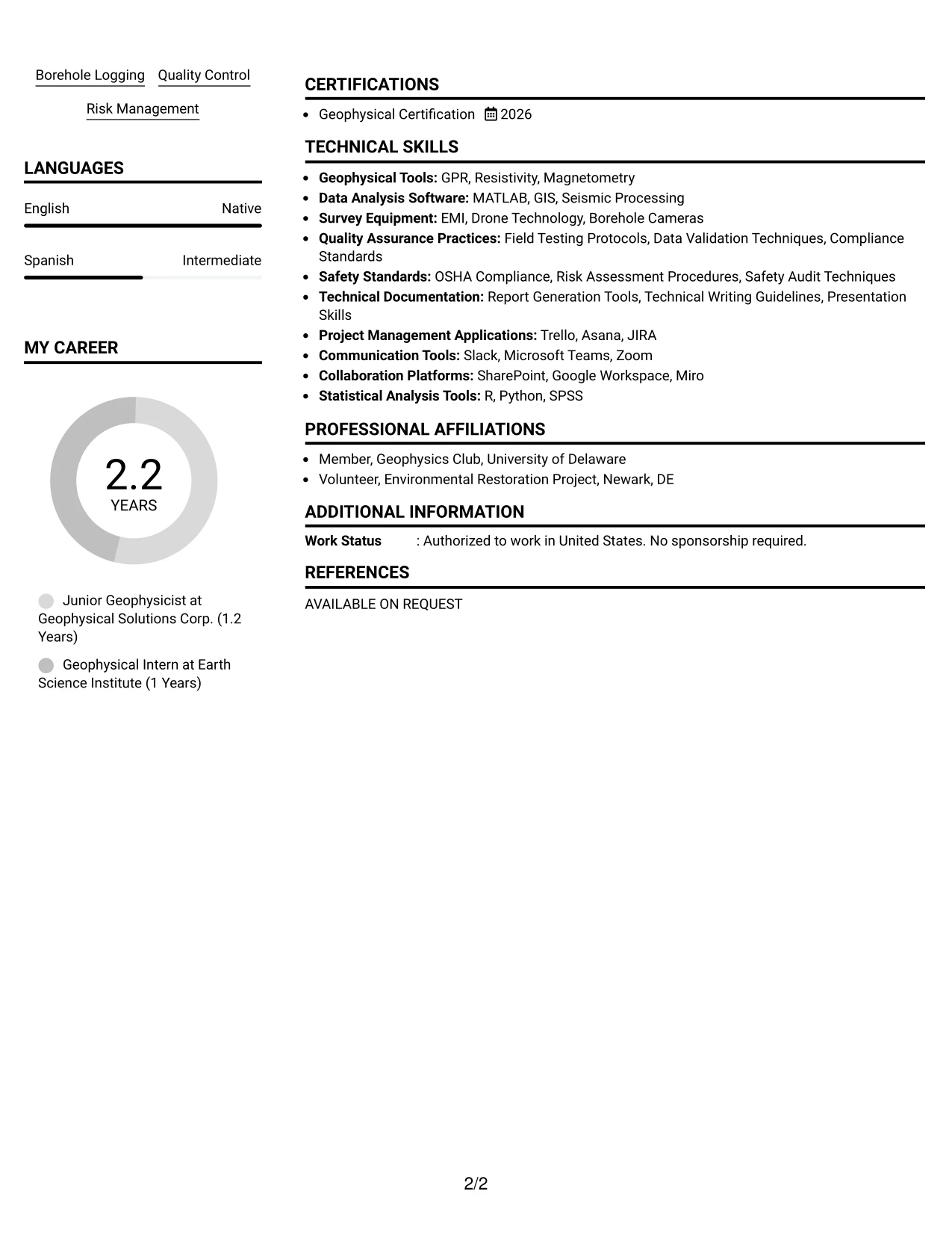 Resume Example Page 2