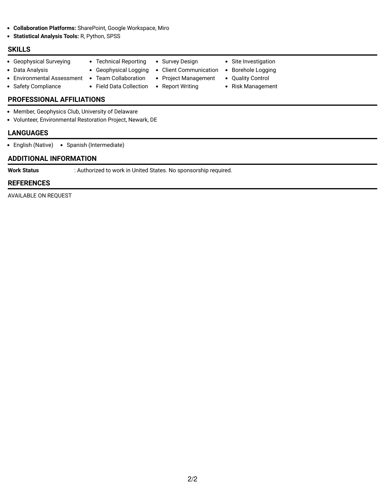 Resume Example Page 2