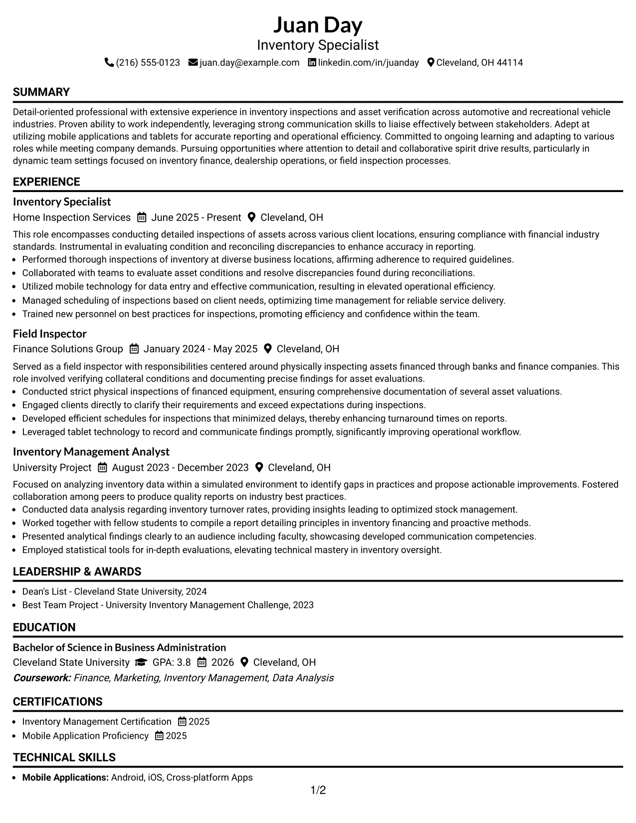 Resume Example Page 1