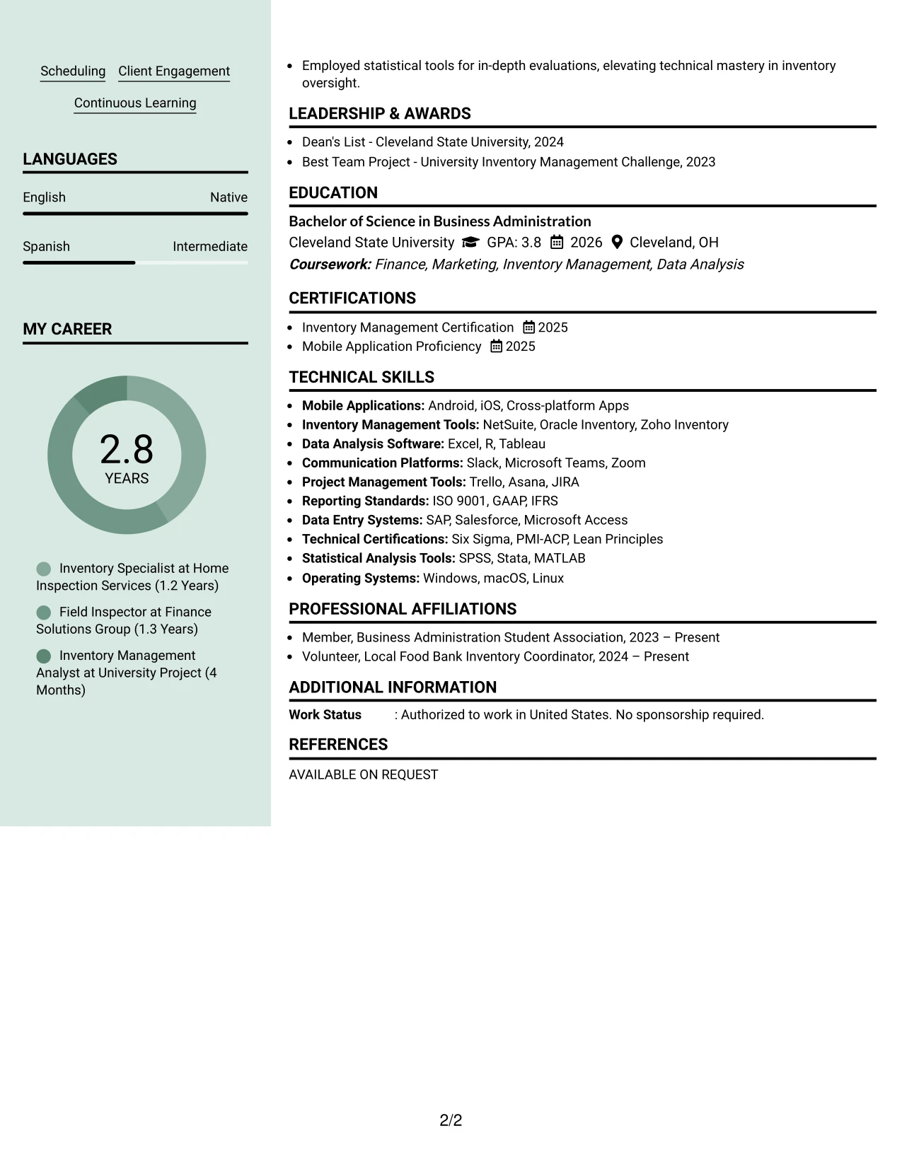 Resume Example Page 2