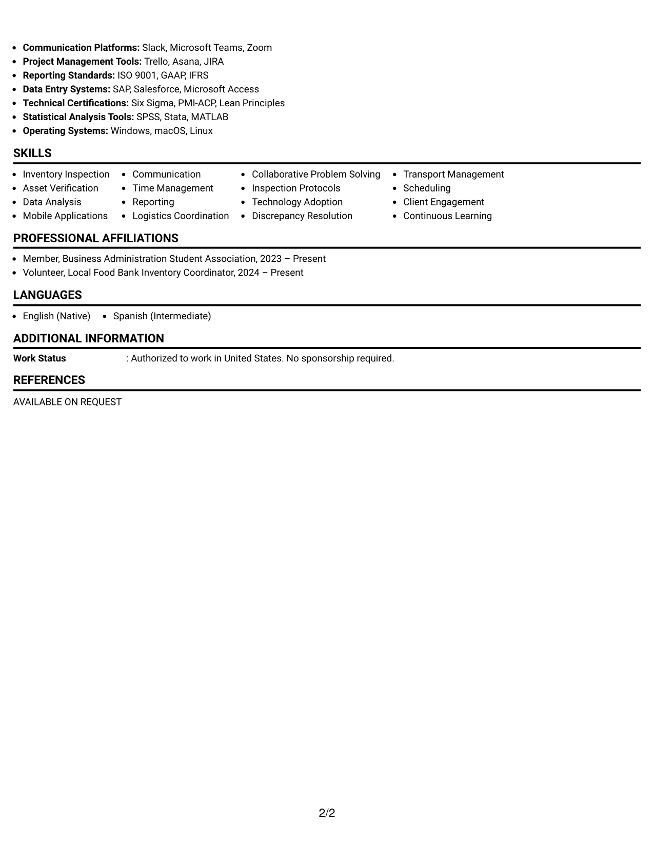 Resume Example Page 2