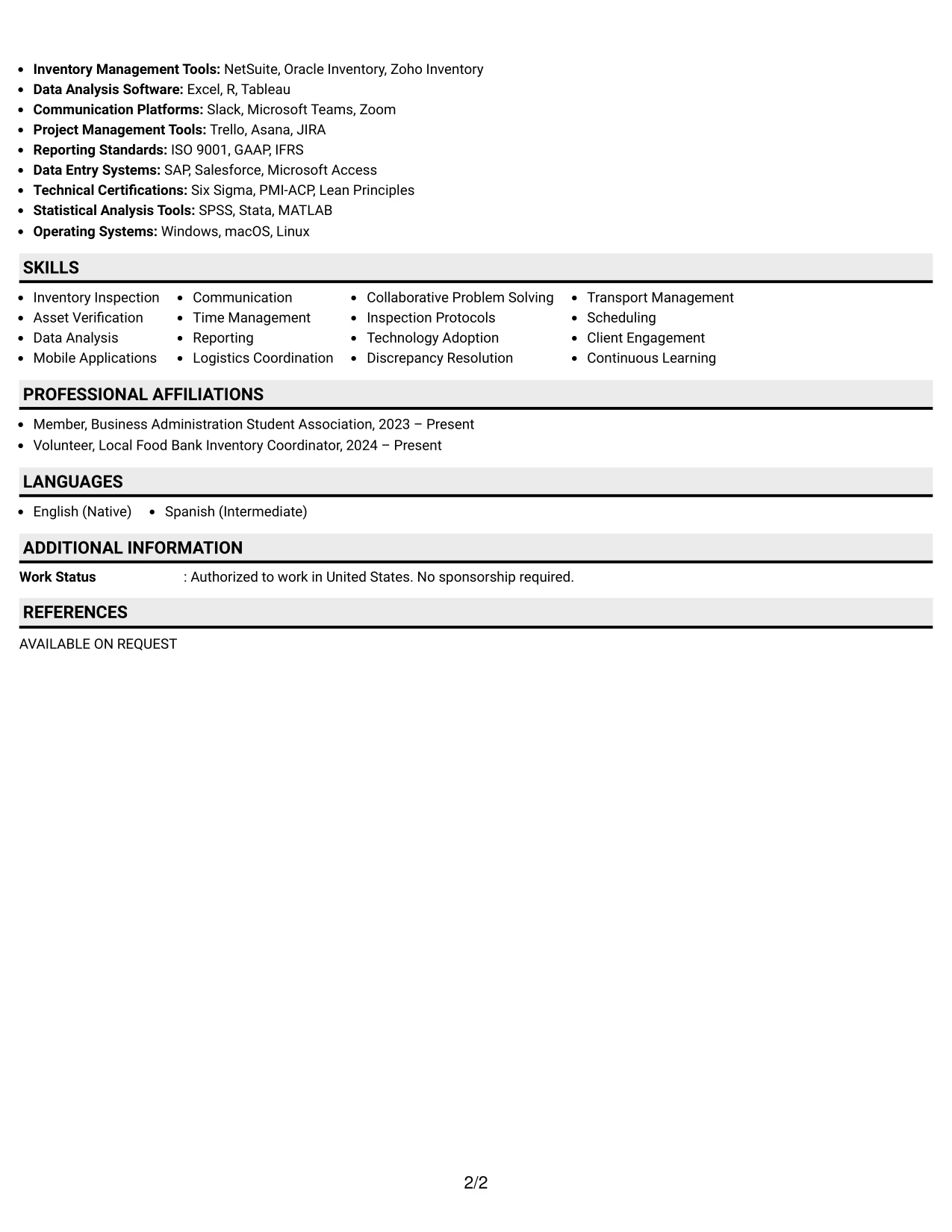 Resume Example Page 2