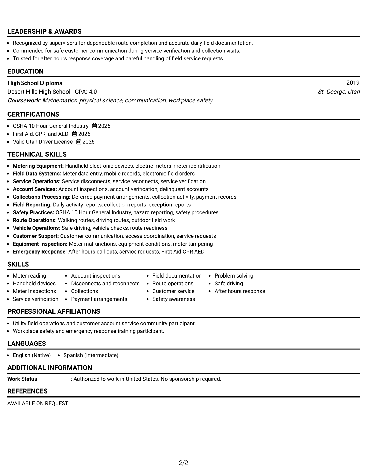 Resume Example Page 2
