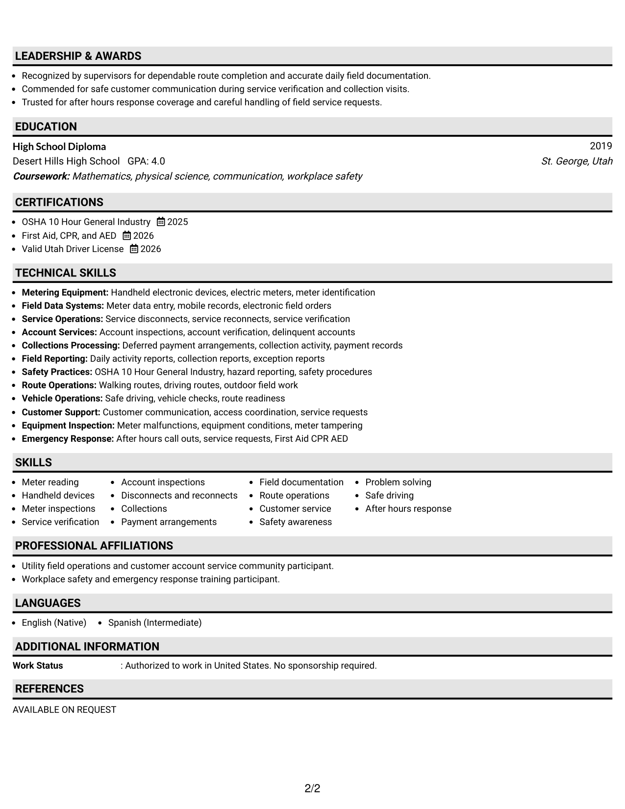 Resume Example Page 2