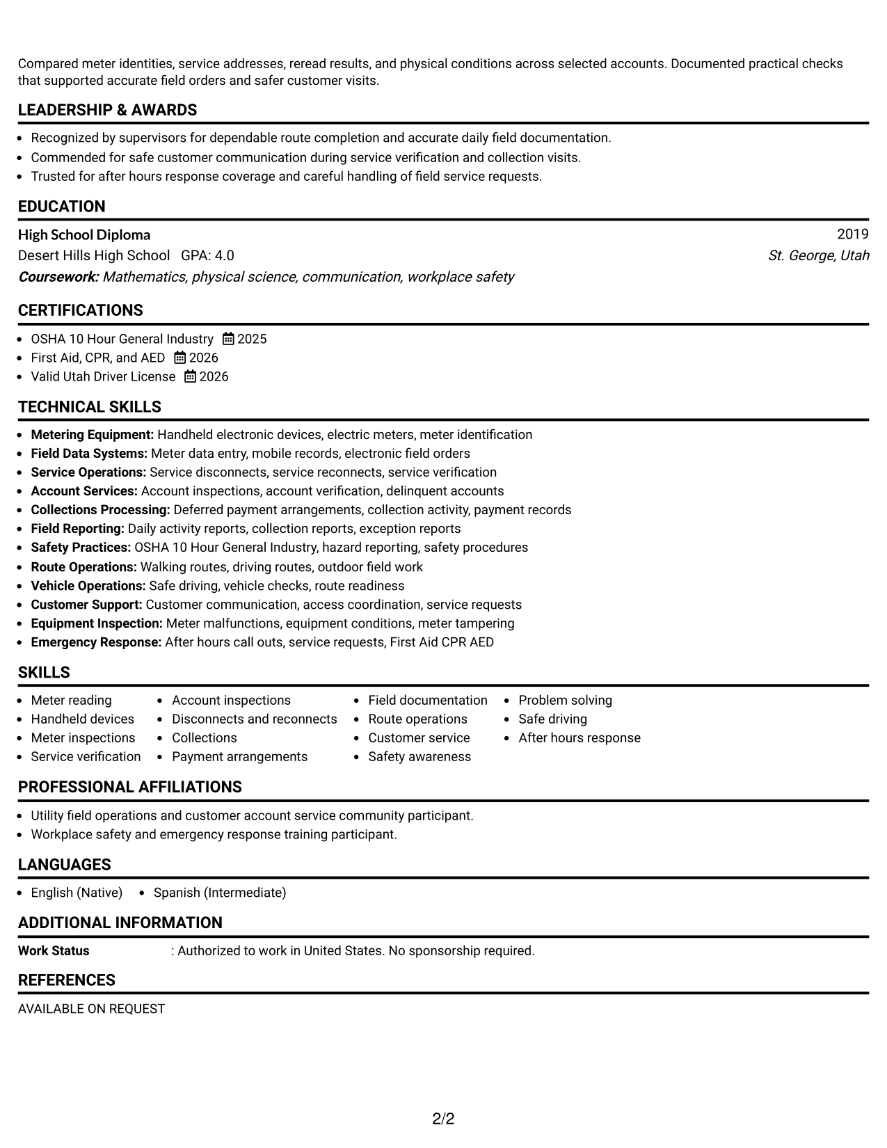 Resume Example Page 2