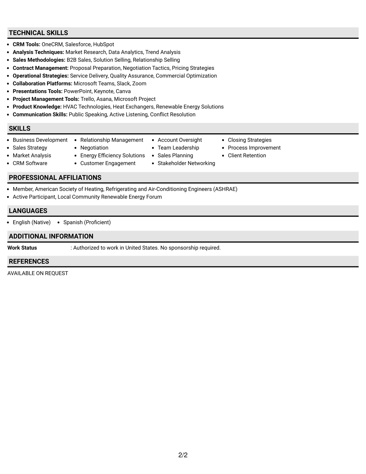 Resume Example Page 2