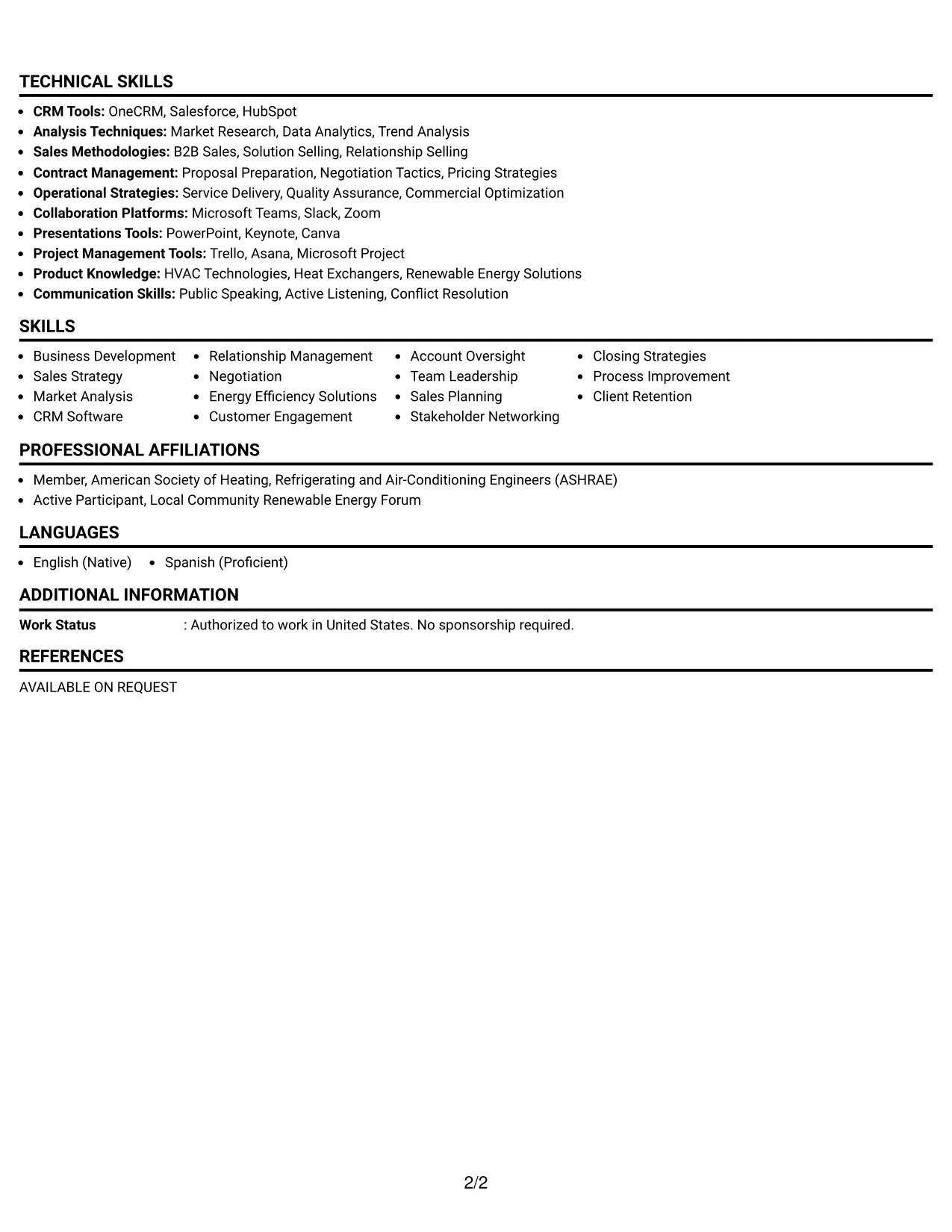 Resume Example Page 2