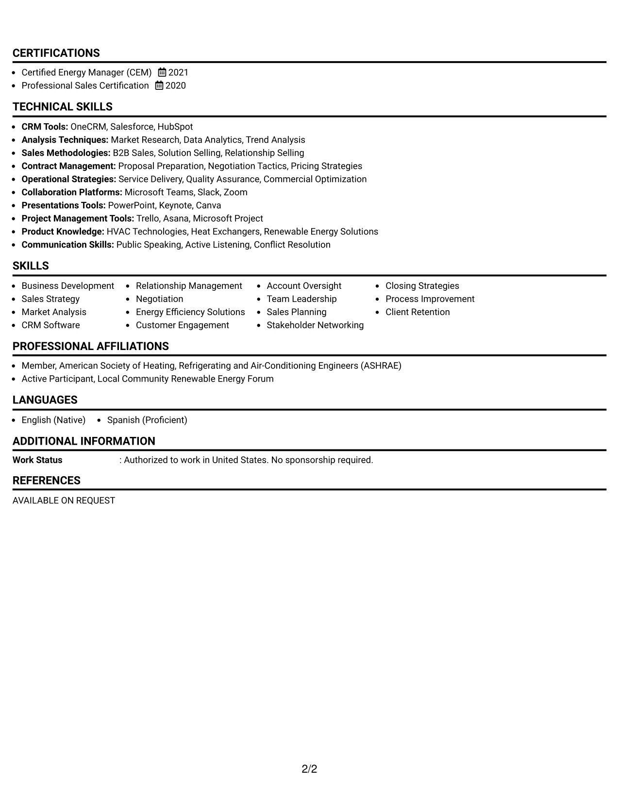 Resume Example Page 2