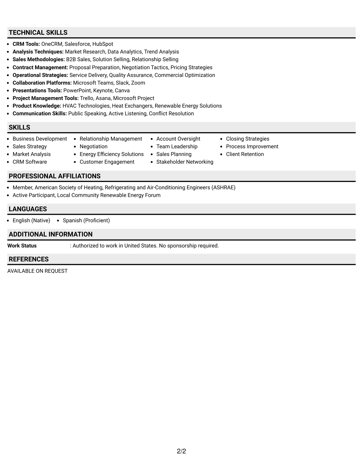 Resume Example Page 2