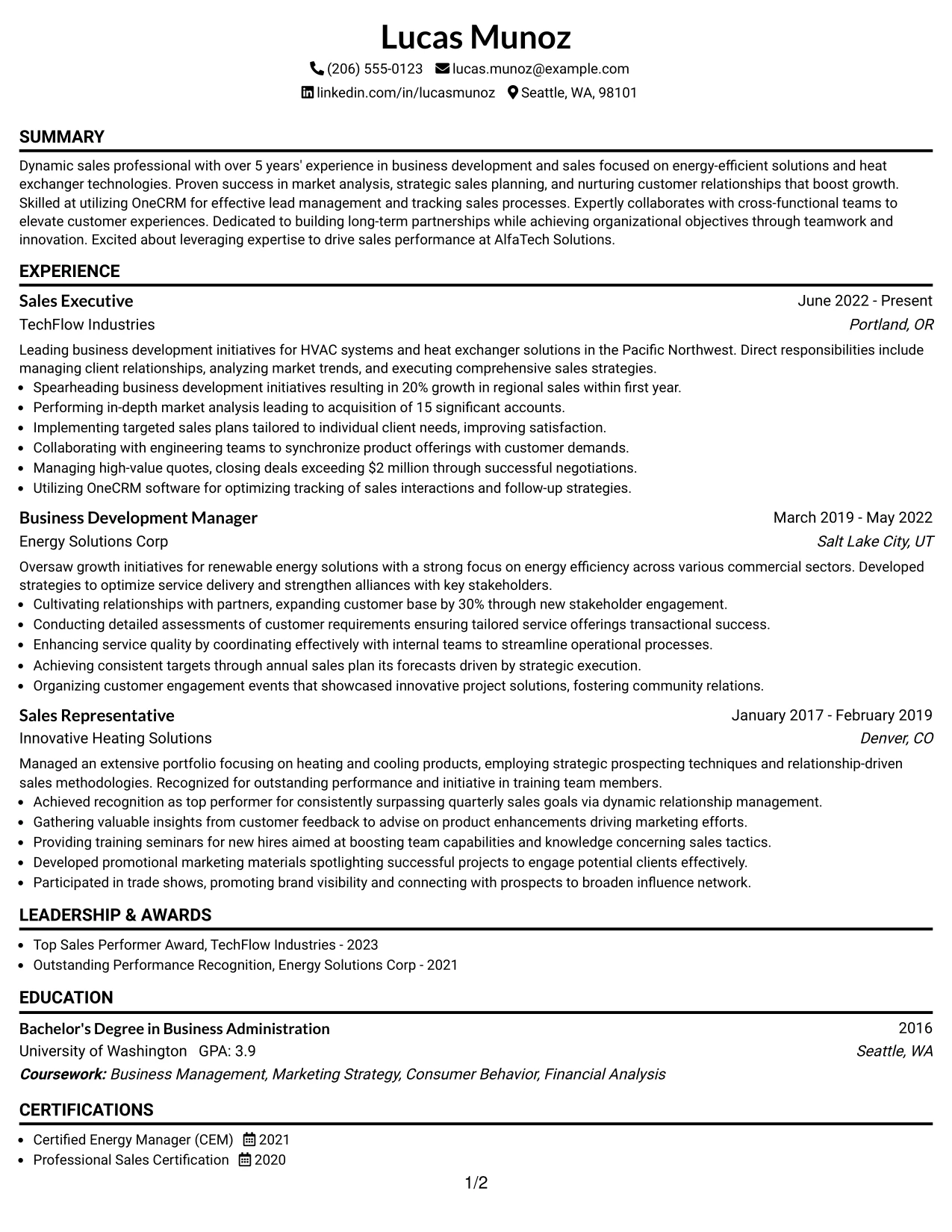 Resume Example Page 1