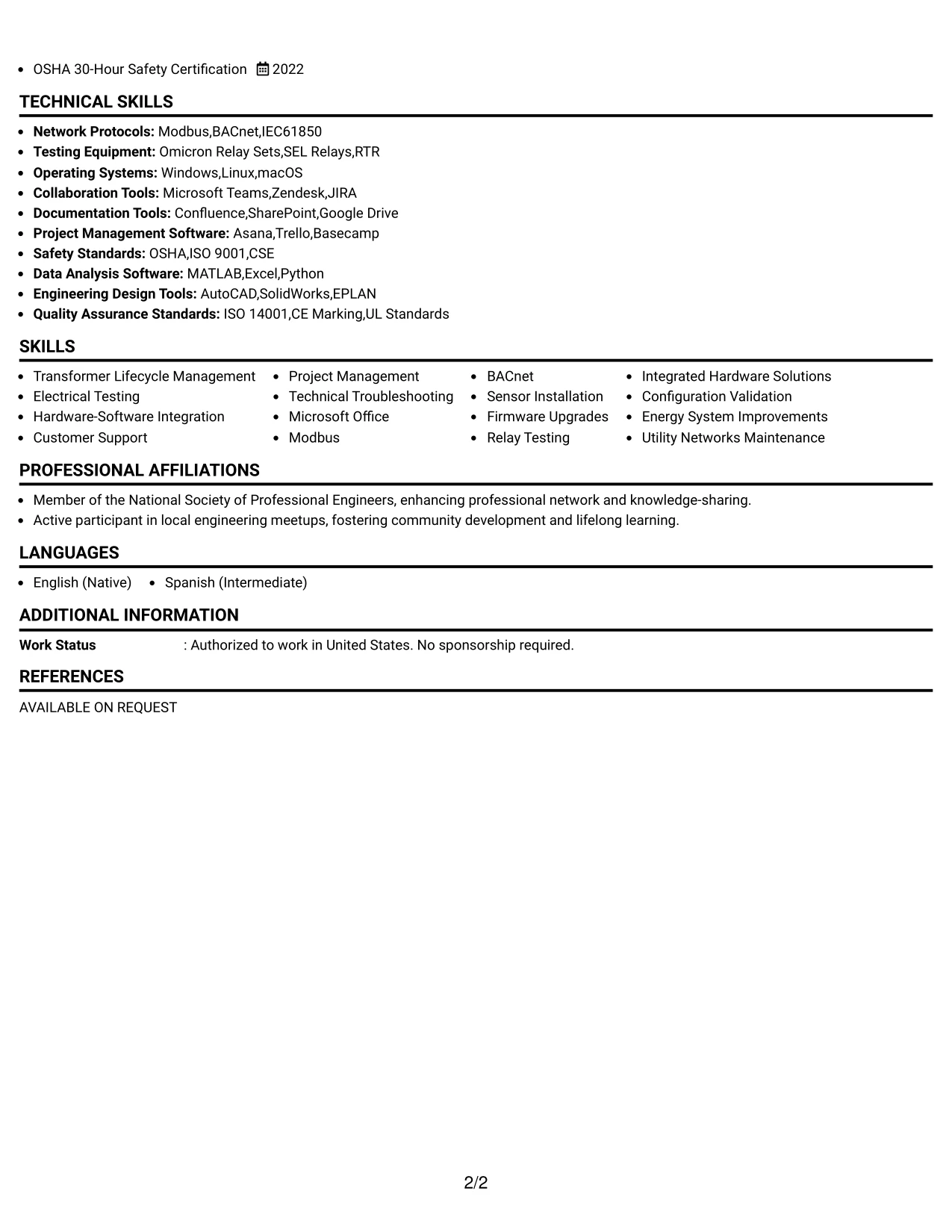 Resume Example Page 2