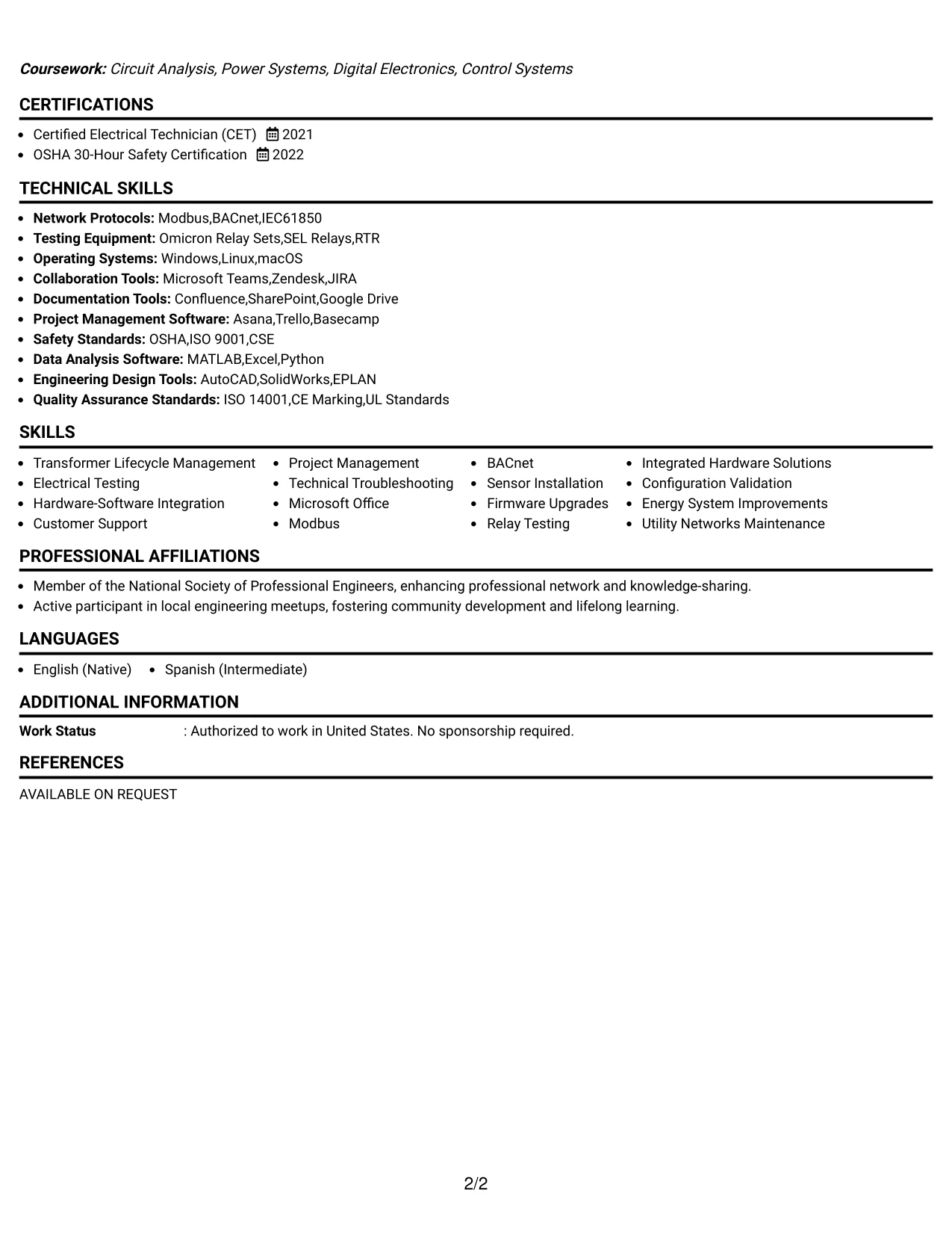 Resume Example Page 2