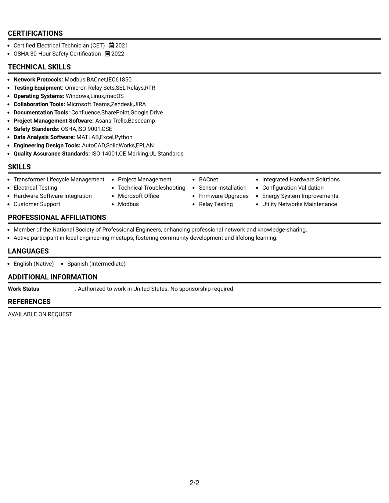 Resume Example Page 2