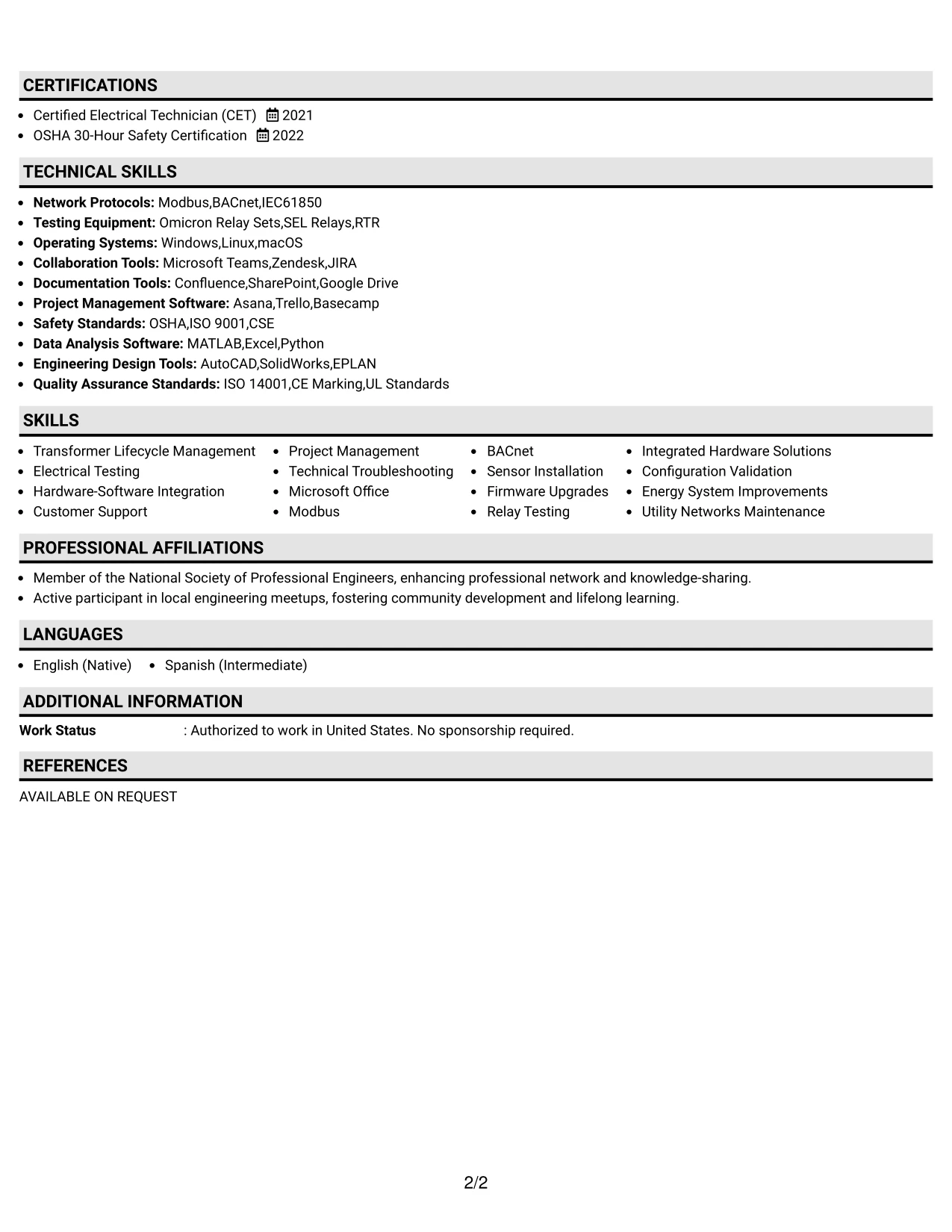 Resume Example Page 2