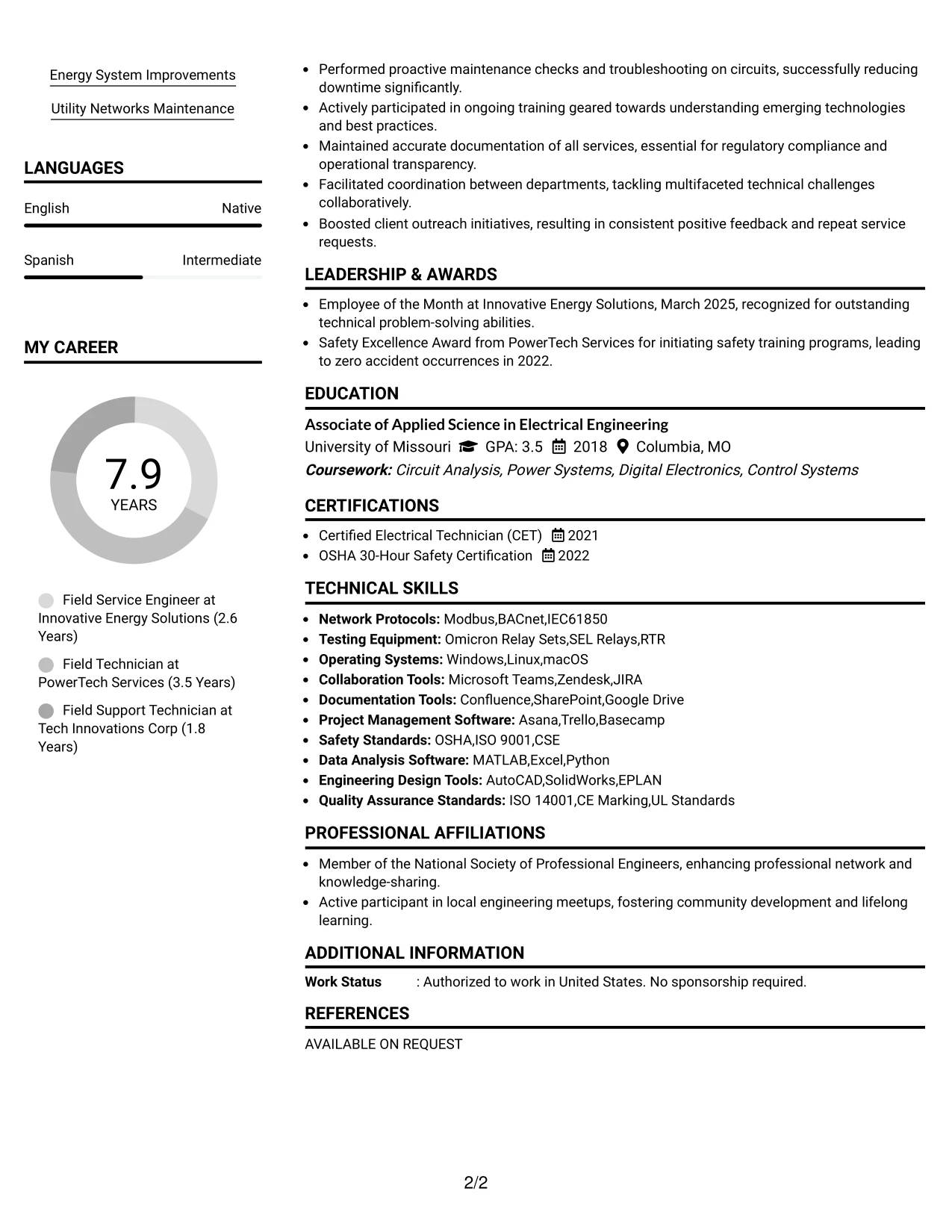 Resume Example Page 2